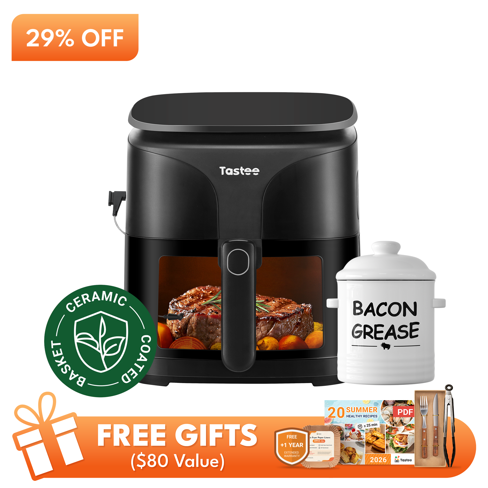 Tastee Sensor Magic Smart Air Fryer (Ceramic Coated)+Ceramic Bacon Grease Container