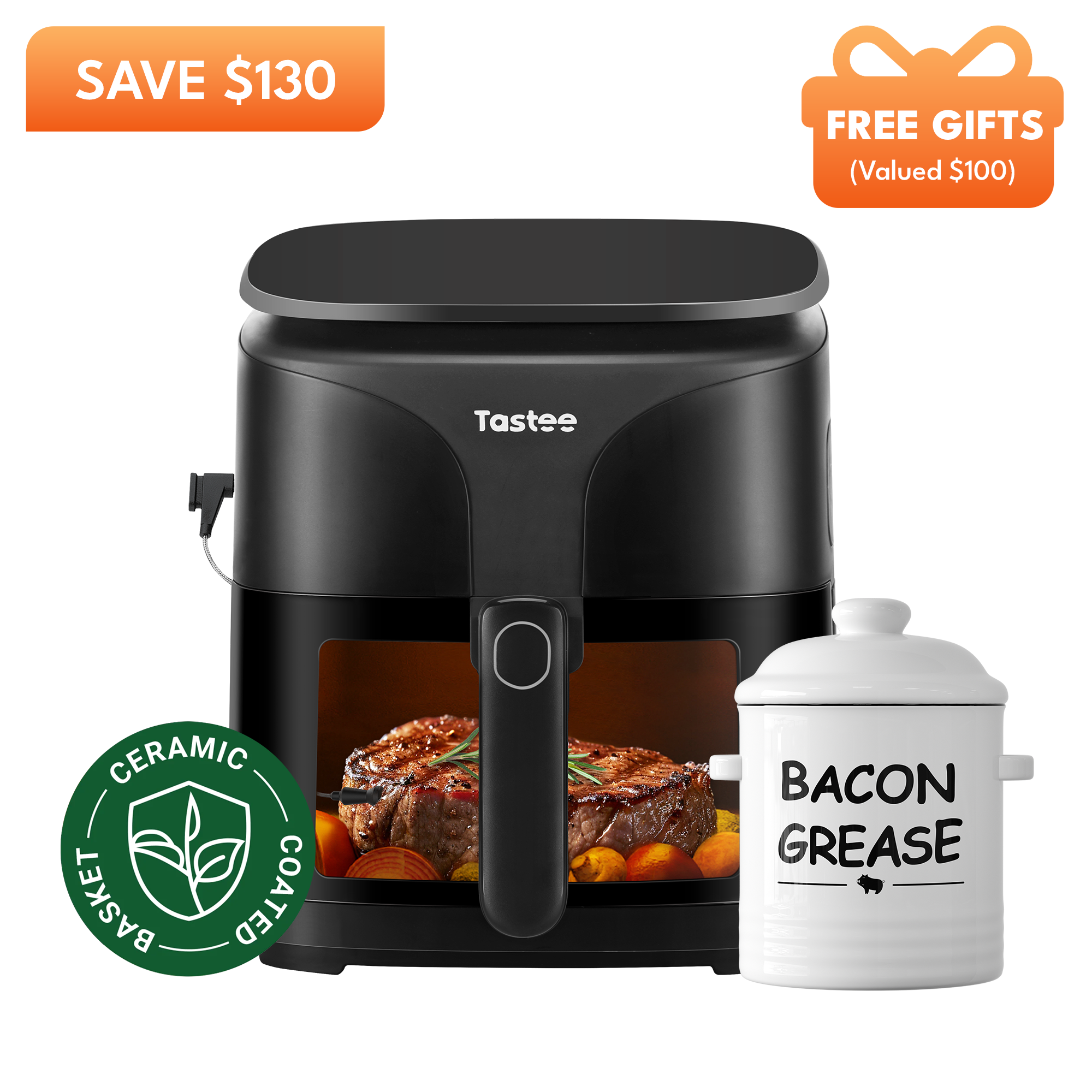 Tastee Sensor Magic Smart Air Fryer (Ceramic Coated)+Ceramic Bacon Grease Container