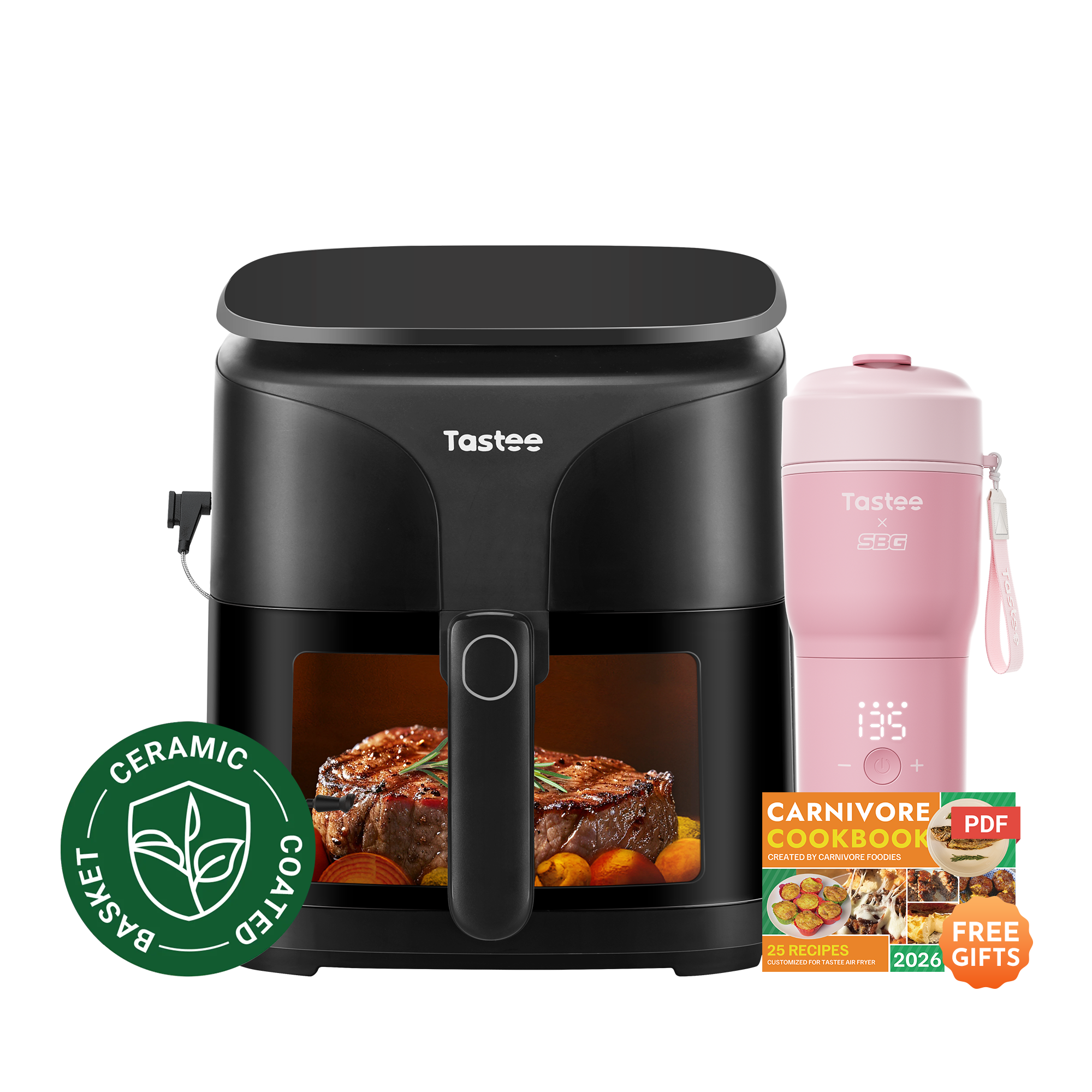 Tastee Sensor Magic Smart Air Fryer (Ceramic Coated) + Travel Coffee Mug (SBG Edition)