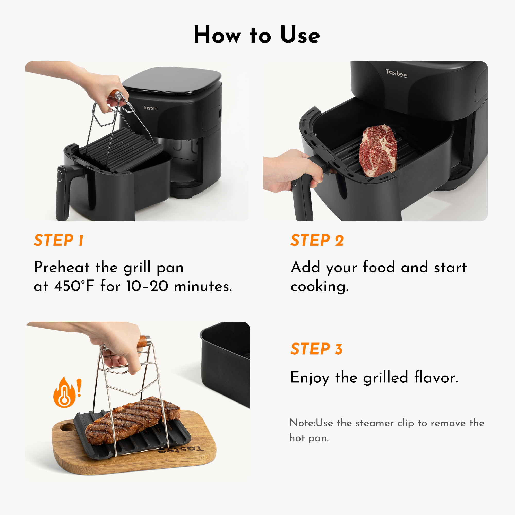 Tastee Cast Iron Grill Pan - for 4QT+ Square Air Fryers