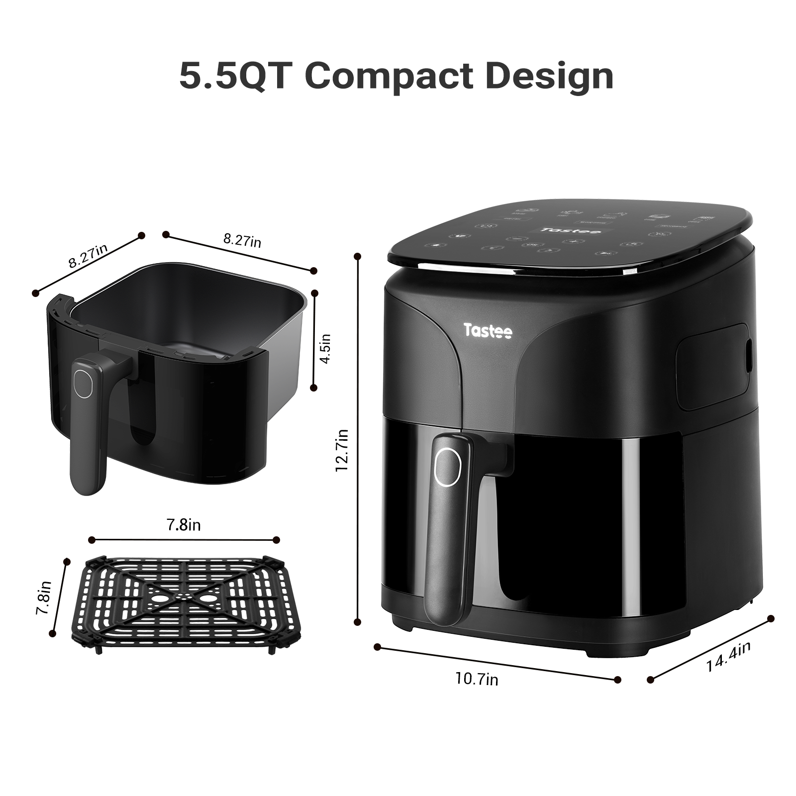 Tastee Sensor Magic Smart Air Fryer (Ceramic Coated)+Cast Iron Grill Pan