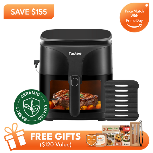 Tastee Sensor Magic Smart Air Fryer (Ceramic Coated Basket)+Cast Iron Grill Pan