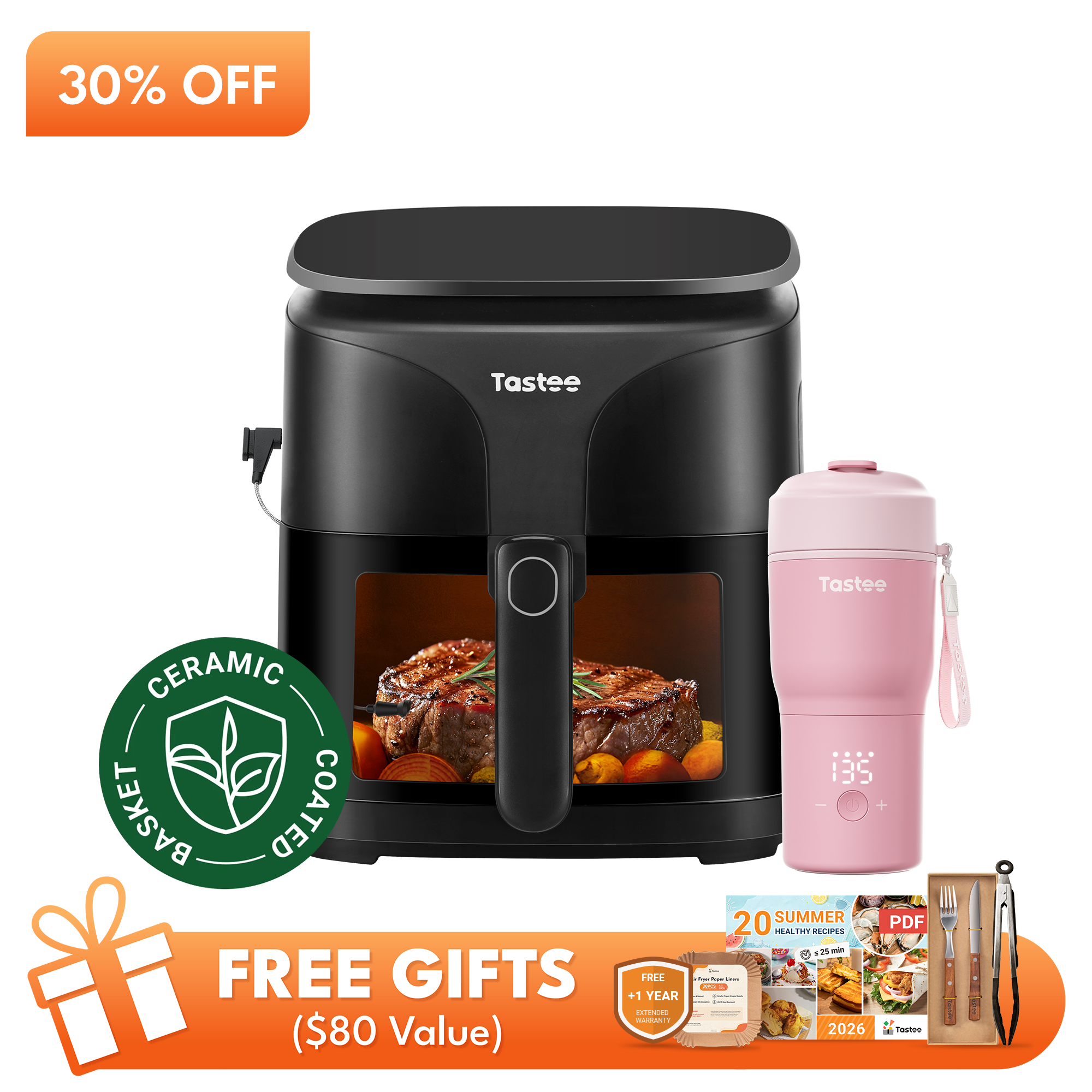 Tastee Sensor Magic Smart Air Fryer (Ceramic Coated) + Travel Coffee Mug (SBG Edition)