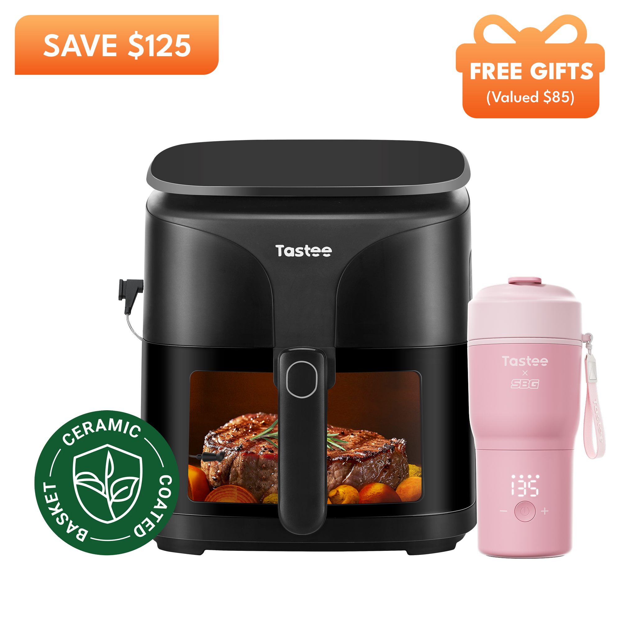 Tastee Sensor Magic Smart Air Fryer (Ceramic Coated Basket) + Travel Coffee Mug (Tastee x SBG)