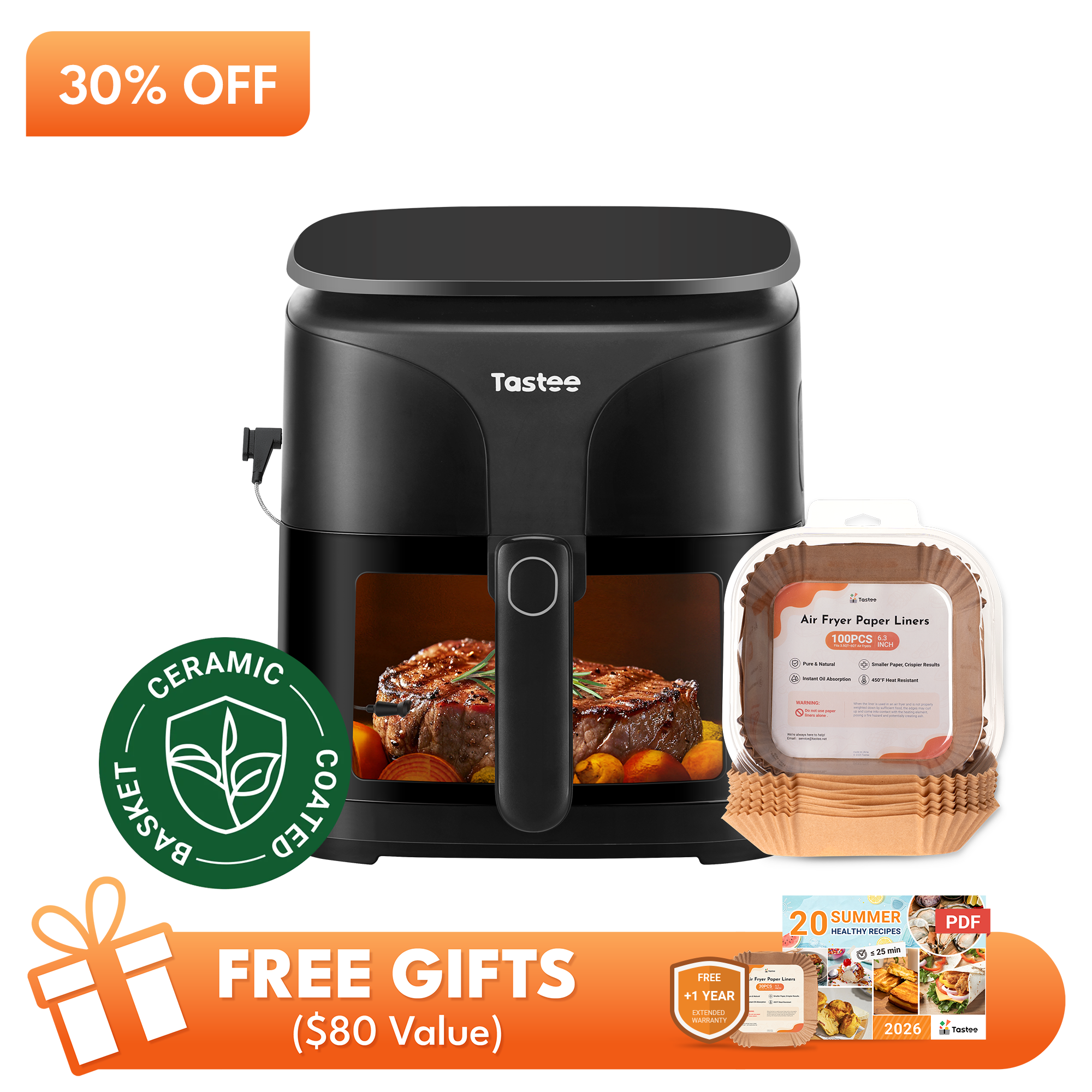 Tastee Sensor Magic Smart Air Fryer (Ceramic Coated)+Paper Liners