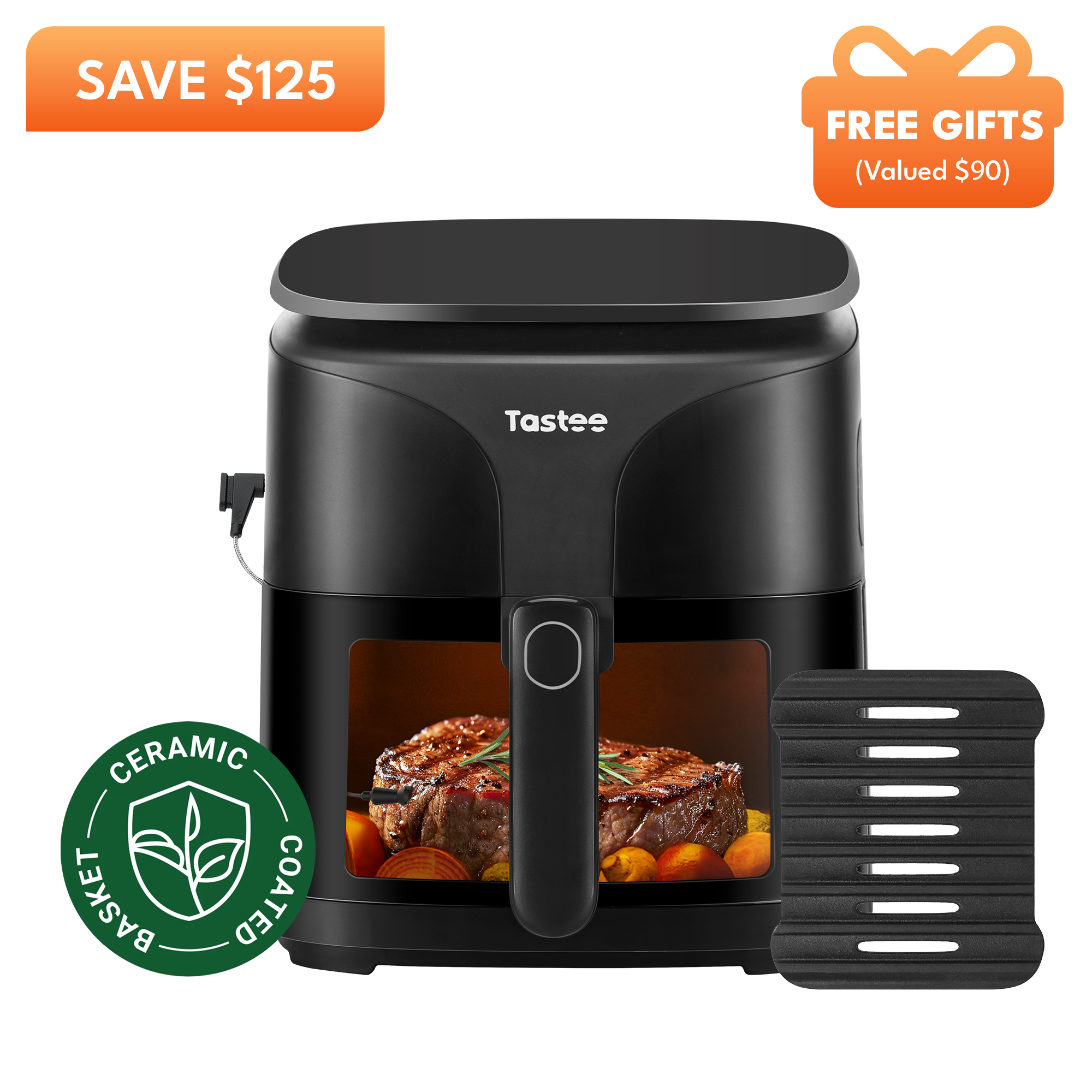 Tastee Sensor Magic Smart Air Fryer (Ceramic Coated Basket)+Cast Iron Grill Pan