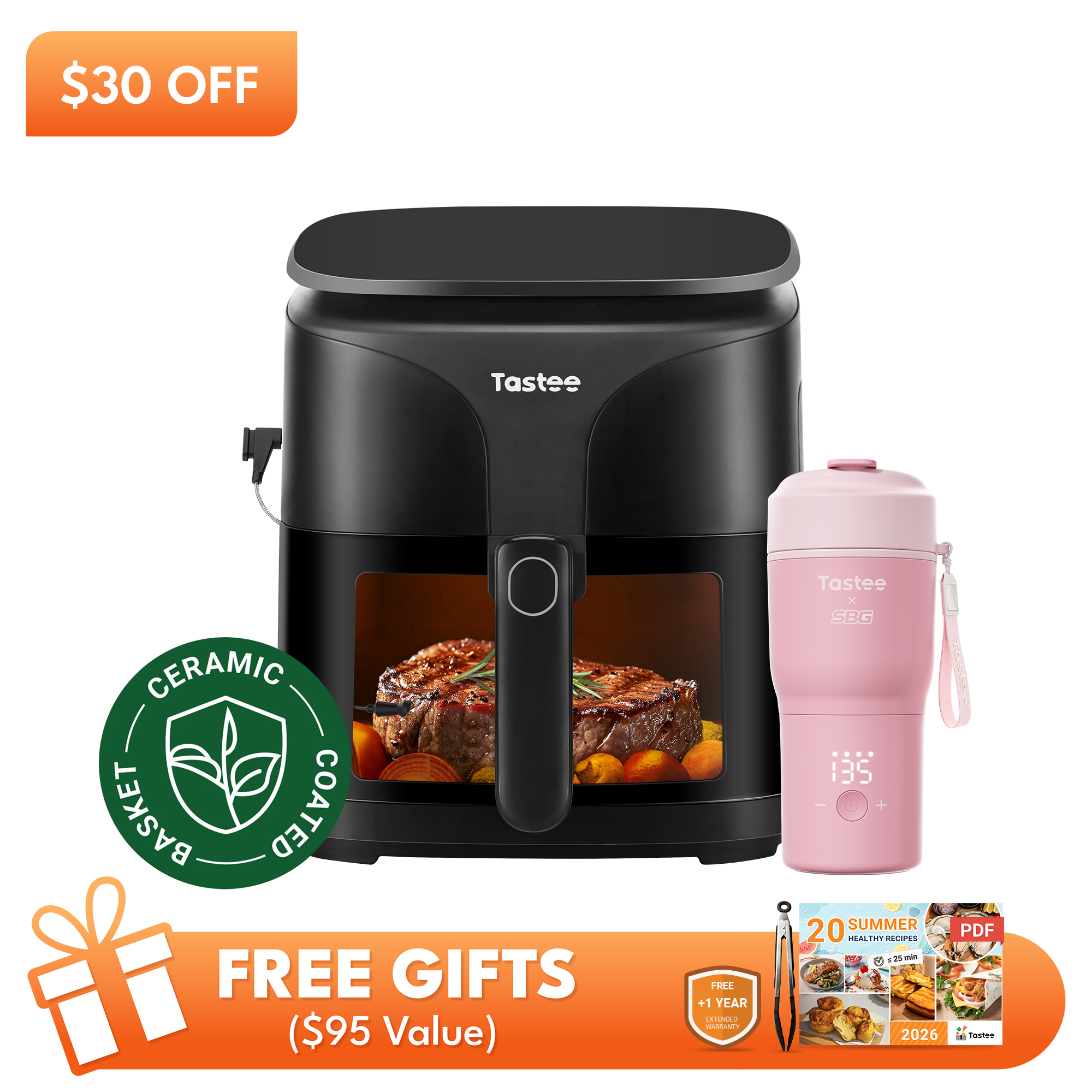Tastee Sensor Magic Smart Air Fryer (Ceramic Coated Basket) + Travel Coffee Mug (Tastee x SBG)