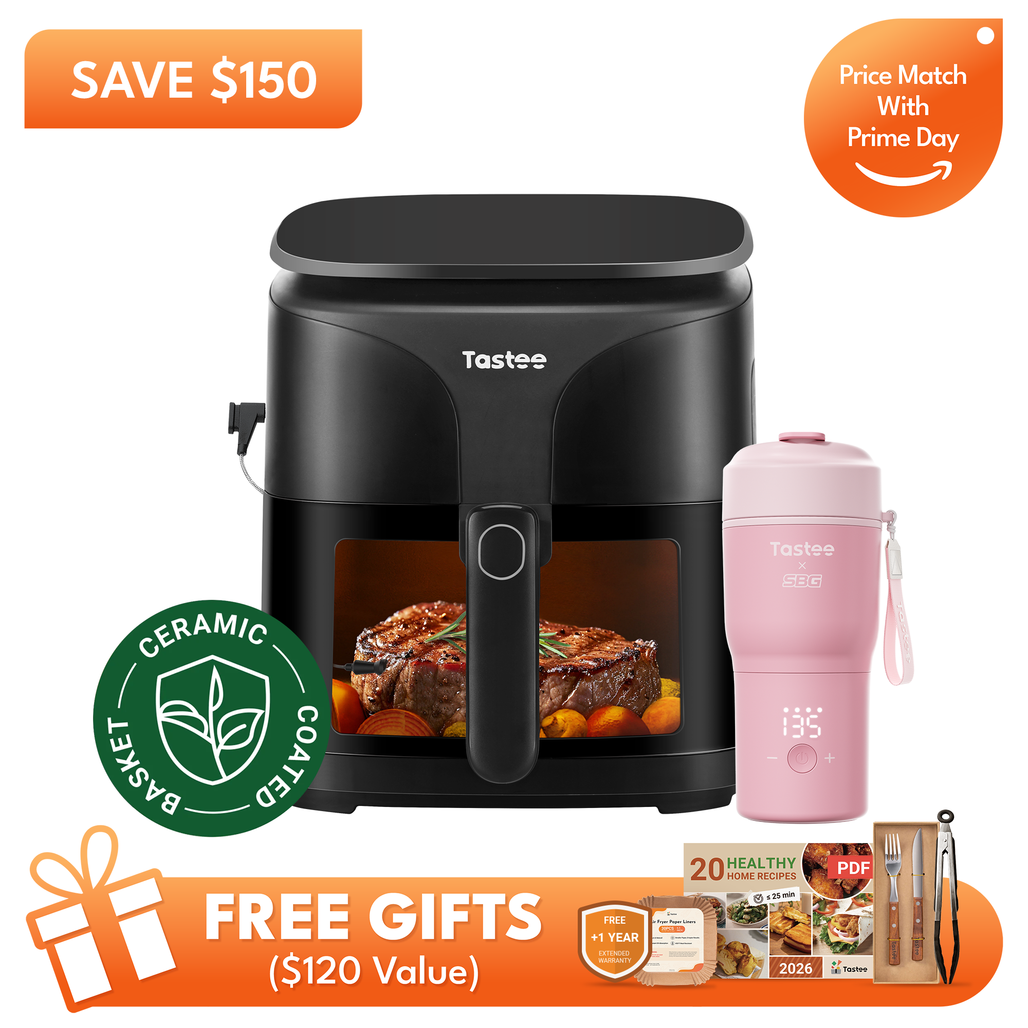 Tastee Sensor Magic Smart Air Fryer (Ceramic Coated) + Travel Coffee Mug (SBG Edition)