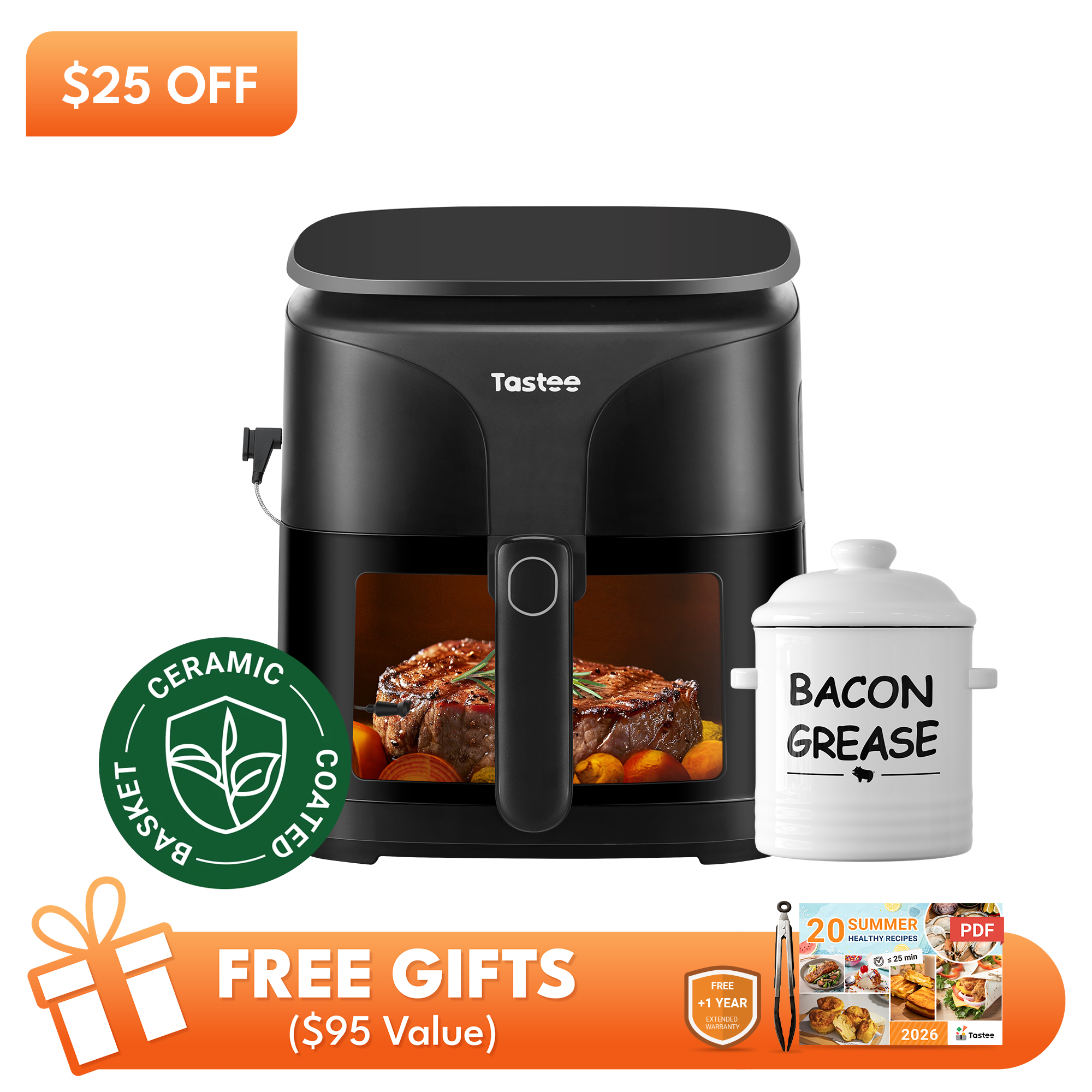 Tastee Sensor Magic Smart Air Fryer (Ceramic Coated)+Ceramic Bacon Grease Container