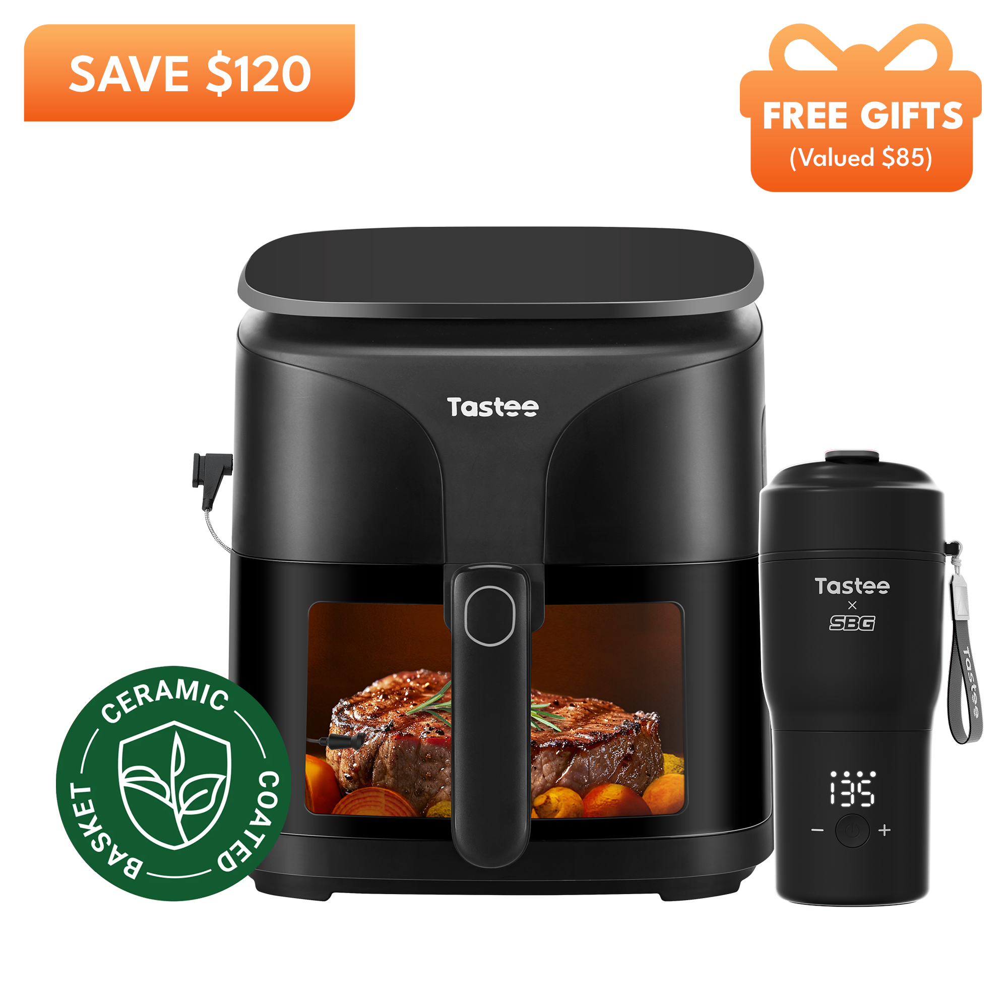 Tastee Sensor Magic Smart Air Fryer (Ceramic Coated) + Travel Coffee Mug (SBG Edition)