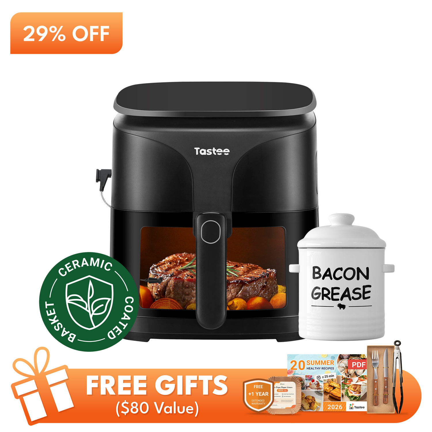 Tastee Sensor Magic Smart Air Fryer (Ceramic Coated)+Ceramic Bacon Grease Container