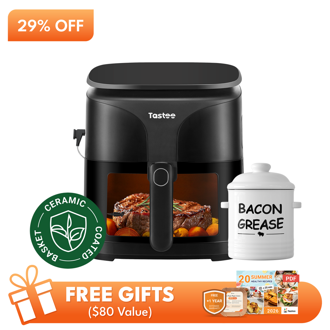 Tastee Sensor Magic Smart Air Fryer (Ceramic Coated)+Ceramic Bacon Grease Container