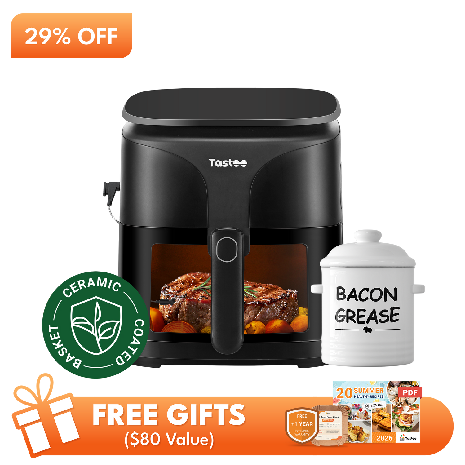Tastee Sensor Magic Smart Air Fryer (Ceramic Coated)+Ceramic Bacon Grease Container