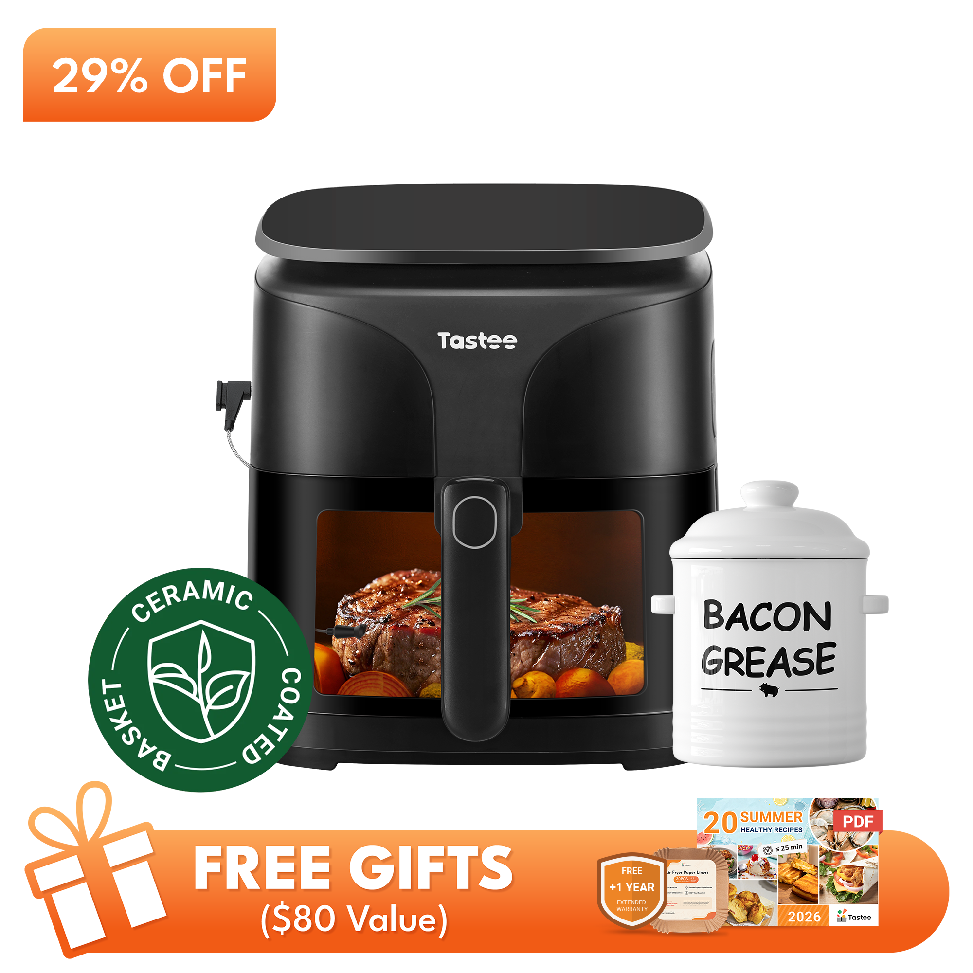 Tastee Sensor Magic Smart Air Fryer (Ceramic Coated)+Ceramic Bacon Grease Container