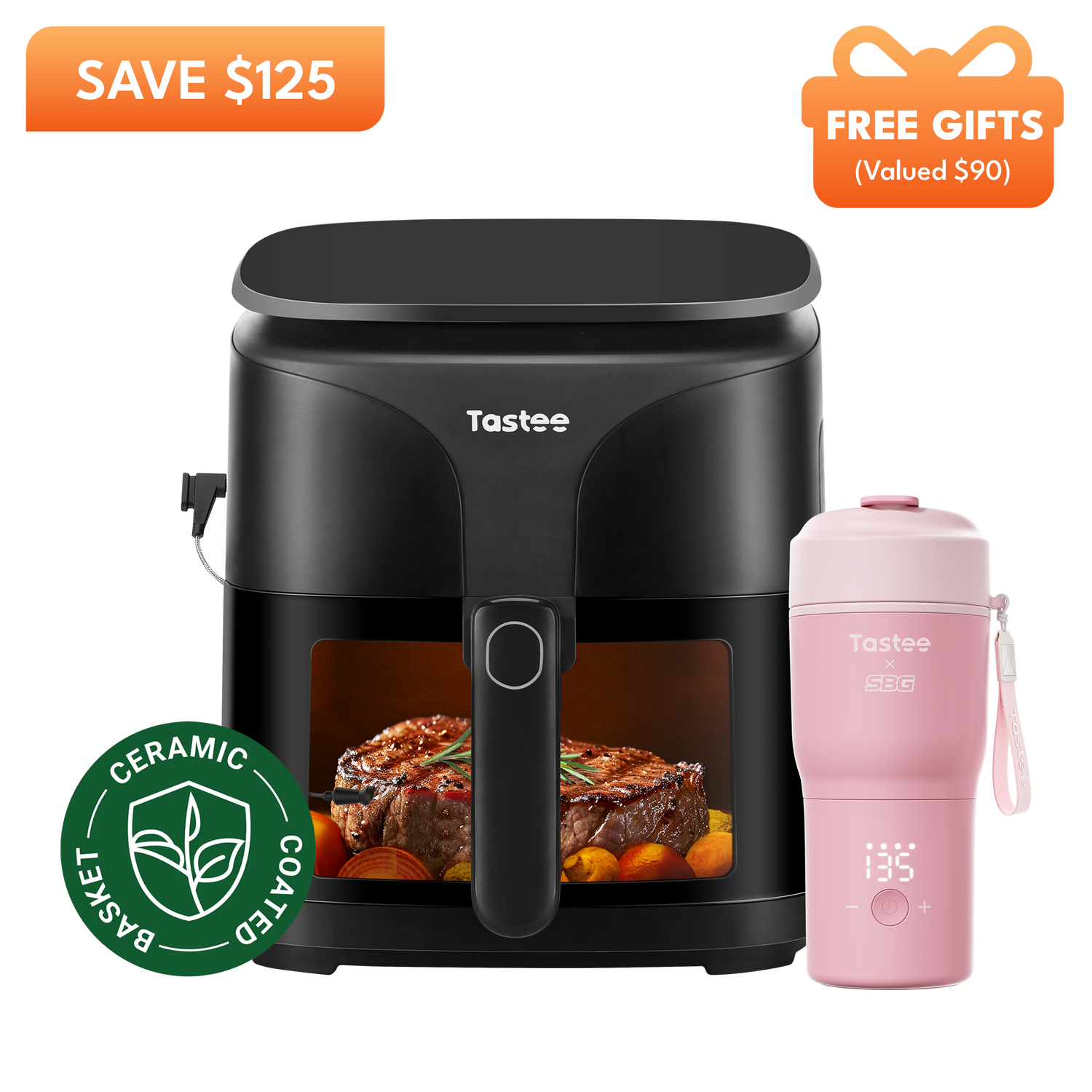 Tastee Sensor Magic Smart Air Fryer (Ceramic Coated Basket) + Travel Coffee Mug (Tastee x SBG)