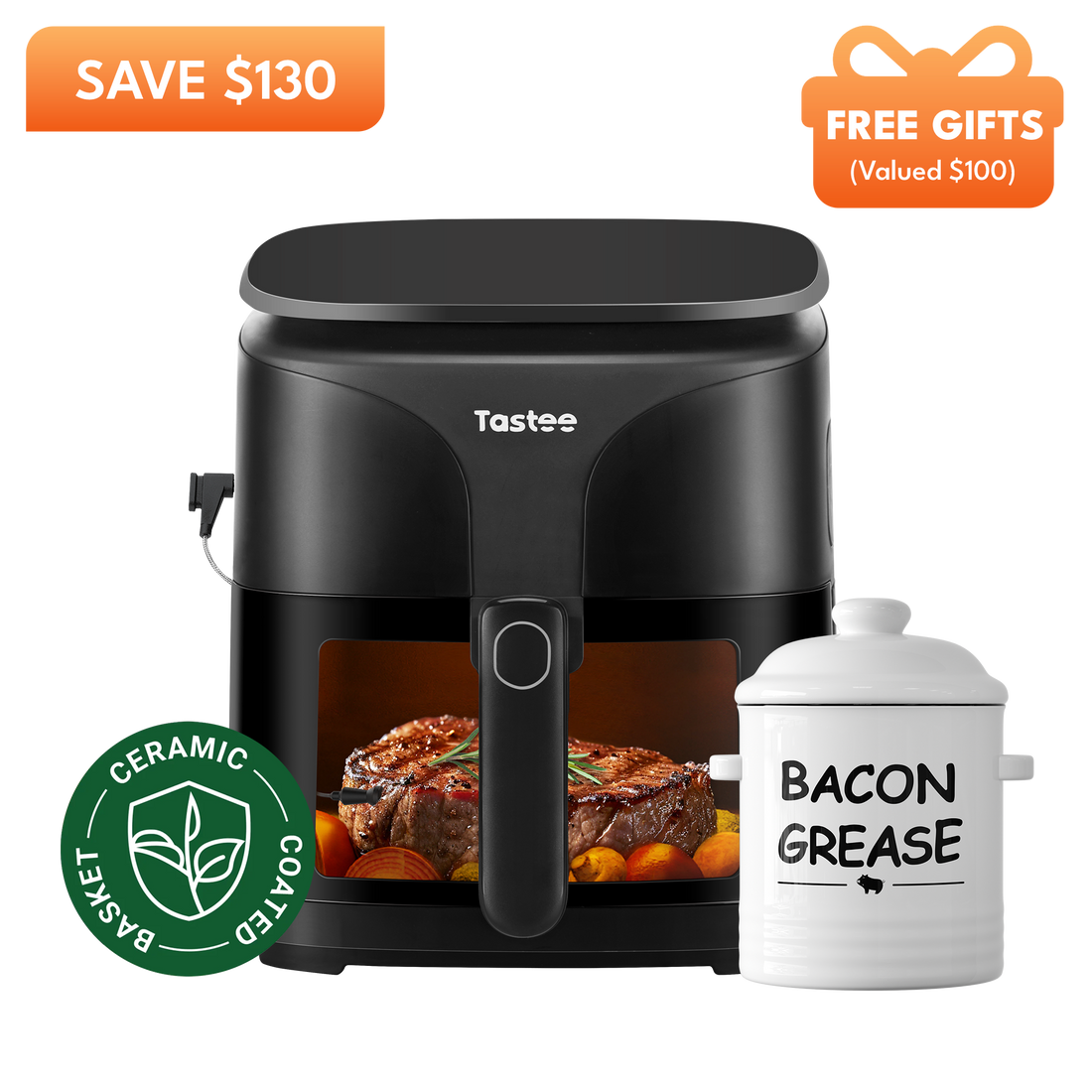 Tastee Sensor Magic Smart Air Fryer (Ceramic Coated)+Ceramic Bacon Grease Container