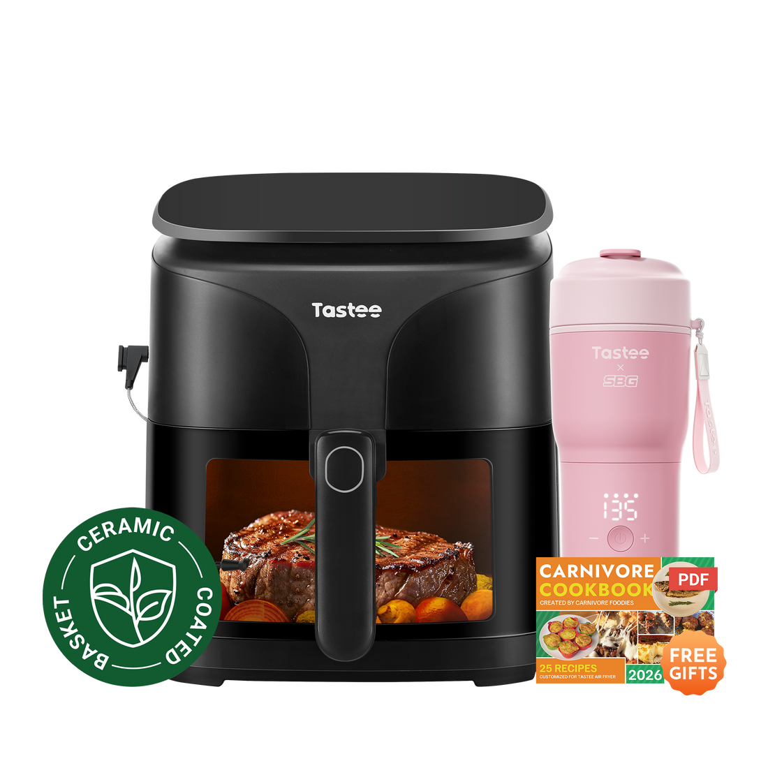 Tastee Sensor Magic Smart Air Fryer (Ceramic Coated) + Travel Coffee Mug (SBG Edition)