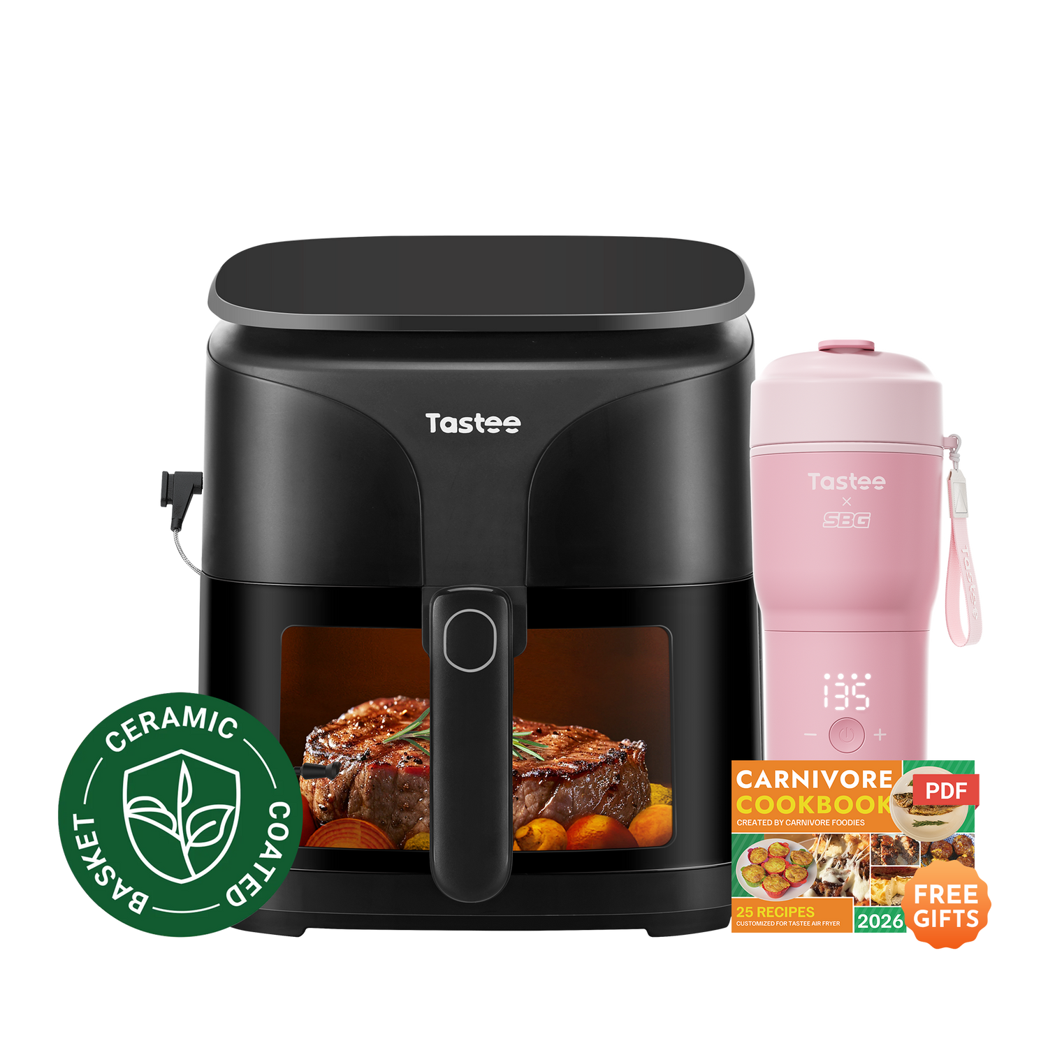 Tastee Sensor Magic Smart Air Fryer (Ceramic Coated) + Travel Coffee Mug (SBG Edition)
