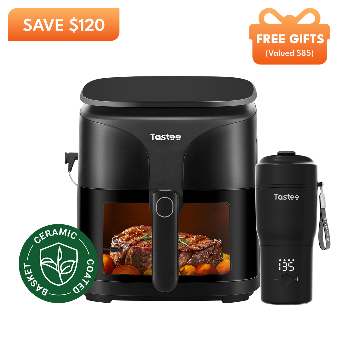 Tastee Sensor Magic Smart Air Fryer (Ceramic Coated) + Travel Coffee Mug