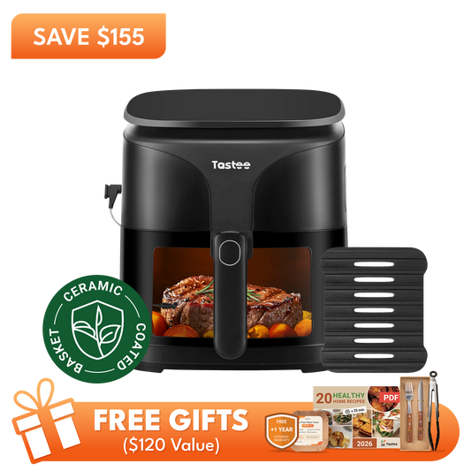 Tastee Sensor Magic Smart Air Fryer (Ceramic Coated Basket)+Cast Iron Grill Pan