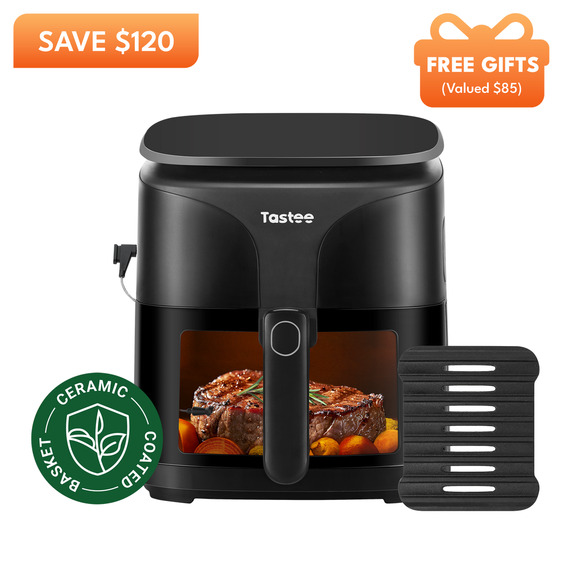 Tastee Sensor Magic Smart Air Fryer (Ceramic Coated)+Cast Iron Grill Pan