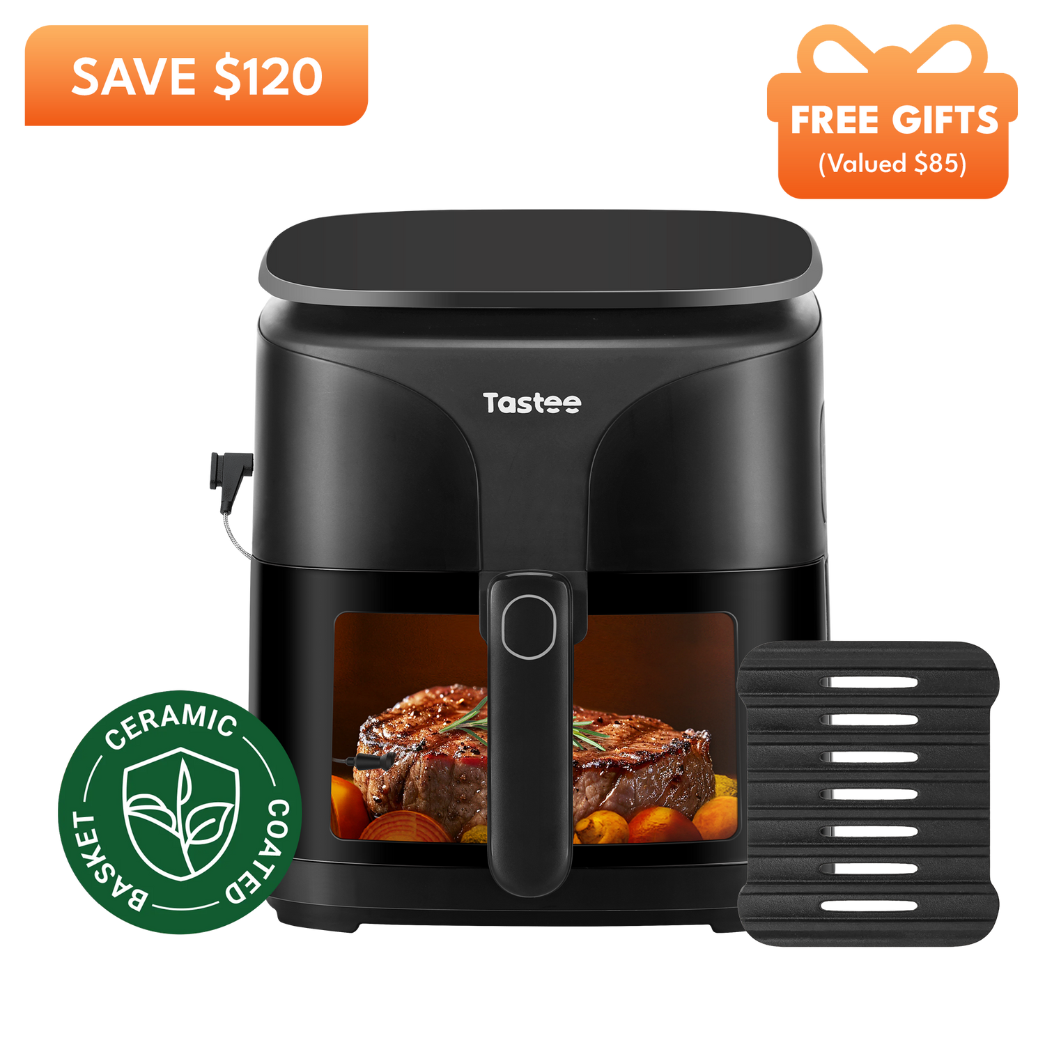 Tastee Sensor Magic Smart Air Fryer (Ceramic Coated)+Cast Iron Grill Pan