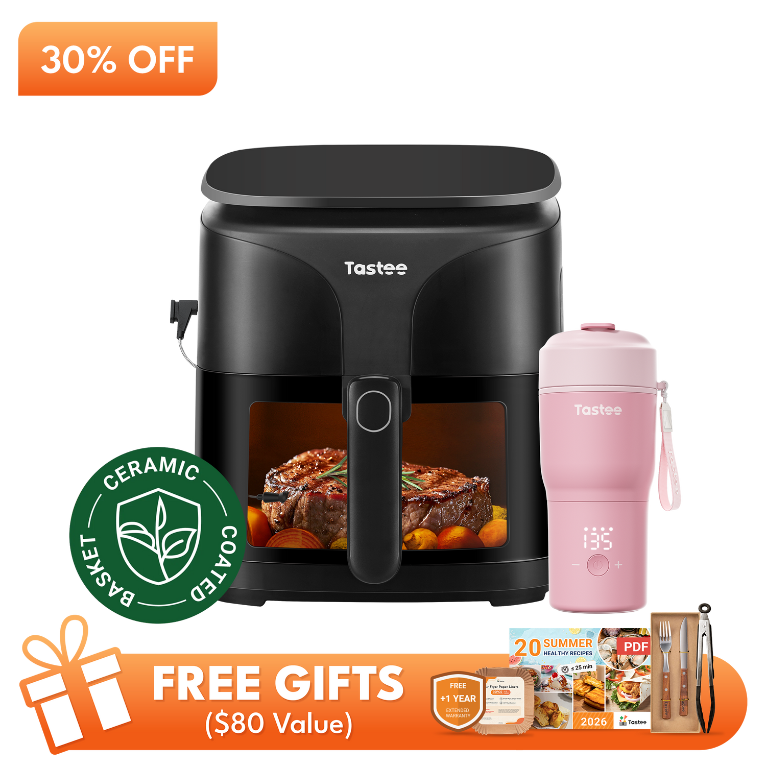 Tastee Sensor Magic Smart Air Fryer (Ceramic Coated) + Travel Coffee Mug (SBG Edition)