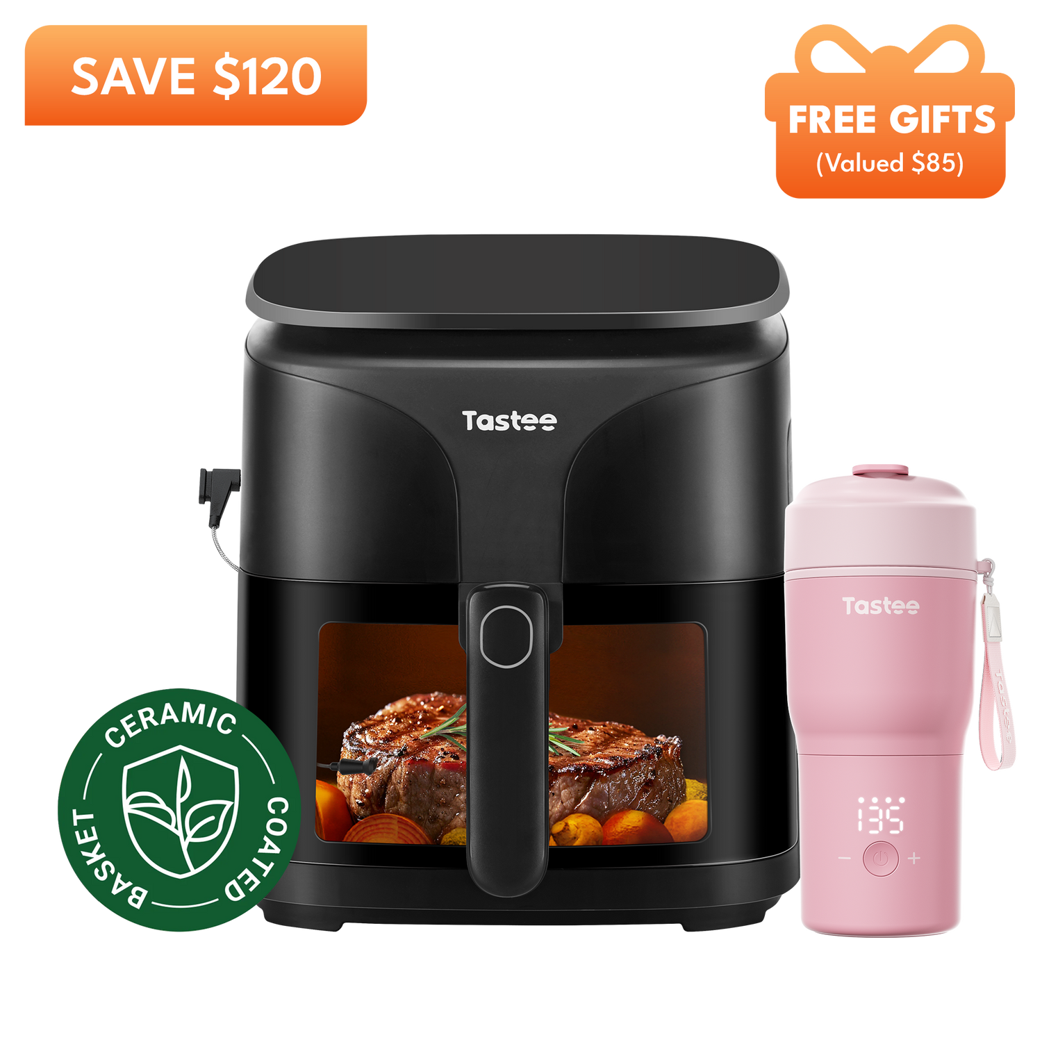 Tastee Sensor Magic Smart Air Fryer (Ceramic Coated) + Travel Coffee Mug