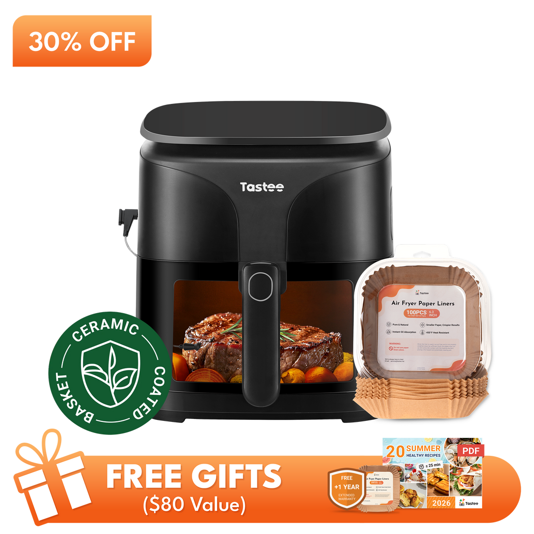 Tastee Sensor Magic Smart Air Fryer (Ceramic Coated)+Paper Liners