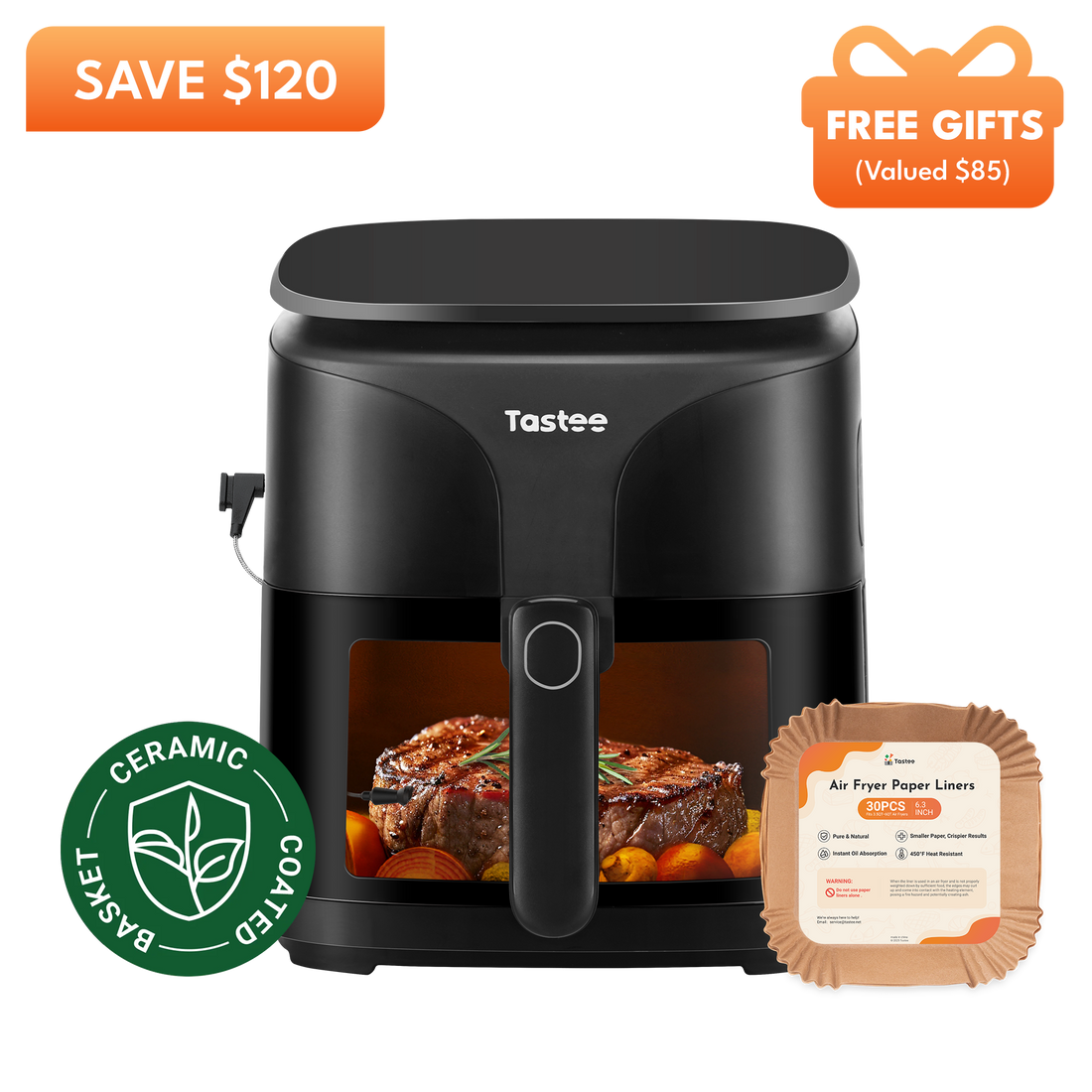 Tastee Sensor Magic Smart Air Fryer (Ceramic Coated)+Paper Liners