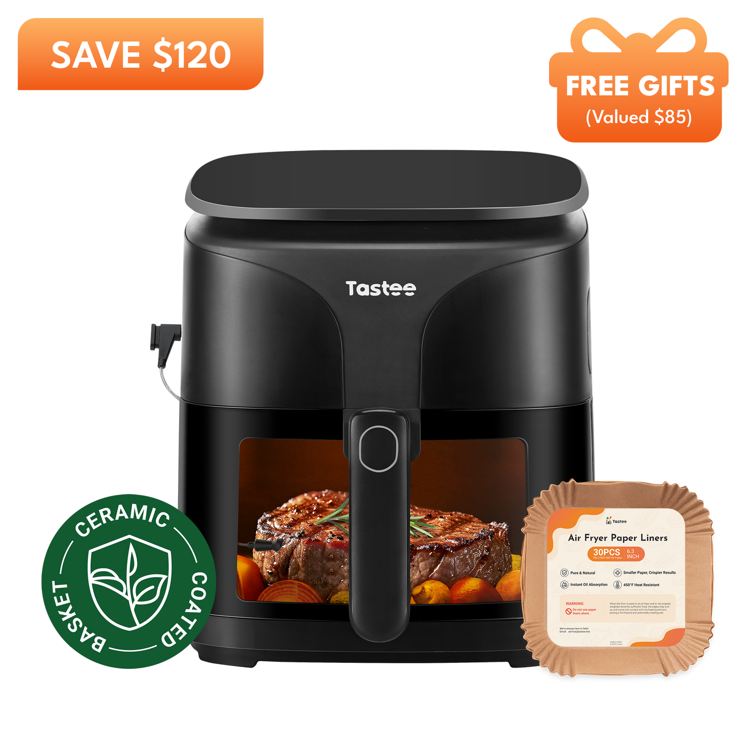 Tastee Sensor Magic Smart Air Fryer (Ceramic Coated)+Paper Liners