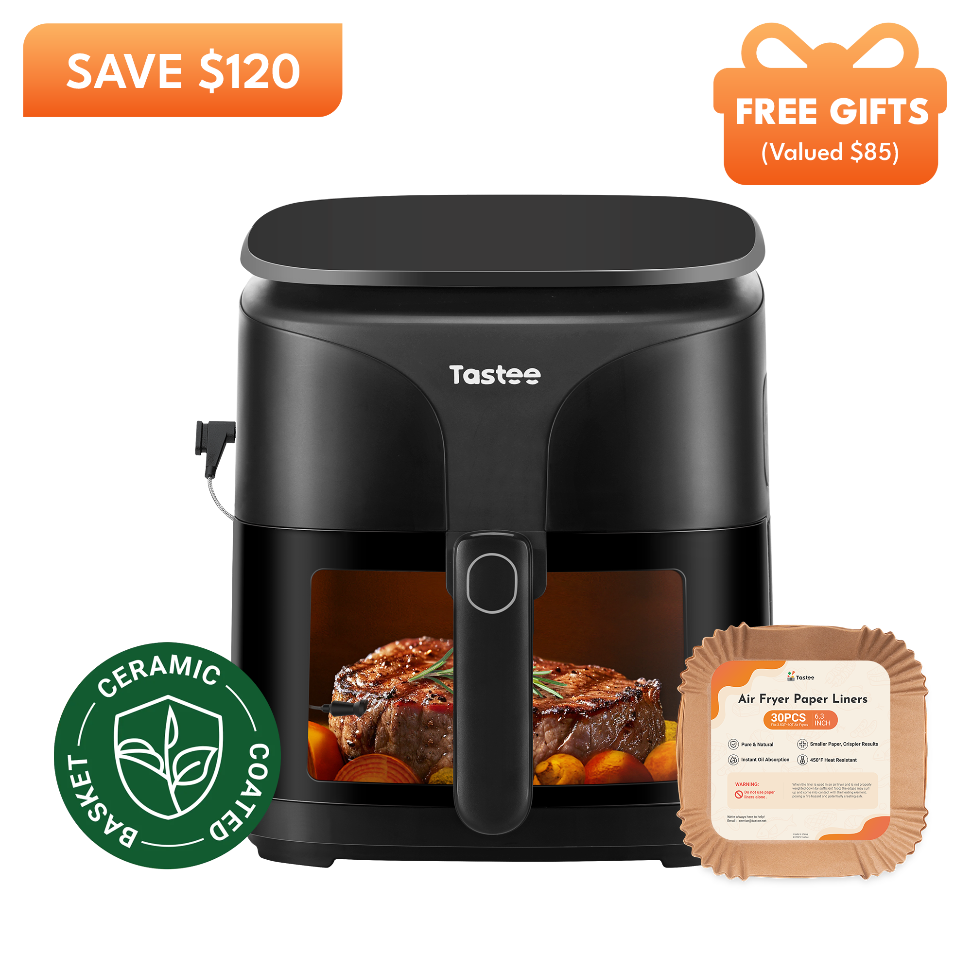 Tastee Sensor Magic Smart Air Fryer (Ceramic Coated)+Paper Liners