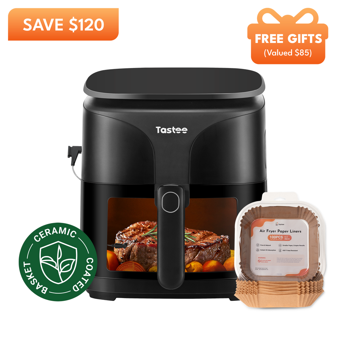 Tastee Sensor Magic Smart Air Fryer (Ceramic Coated)+Paper Liners