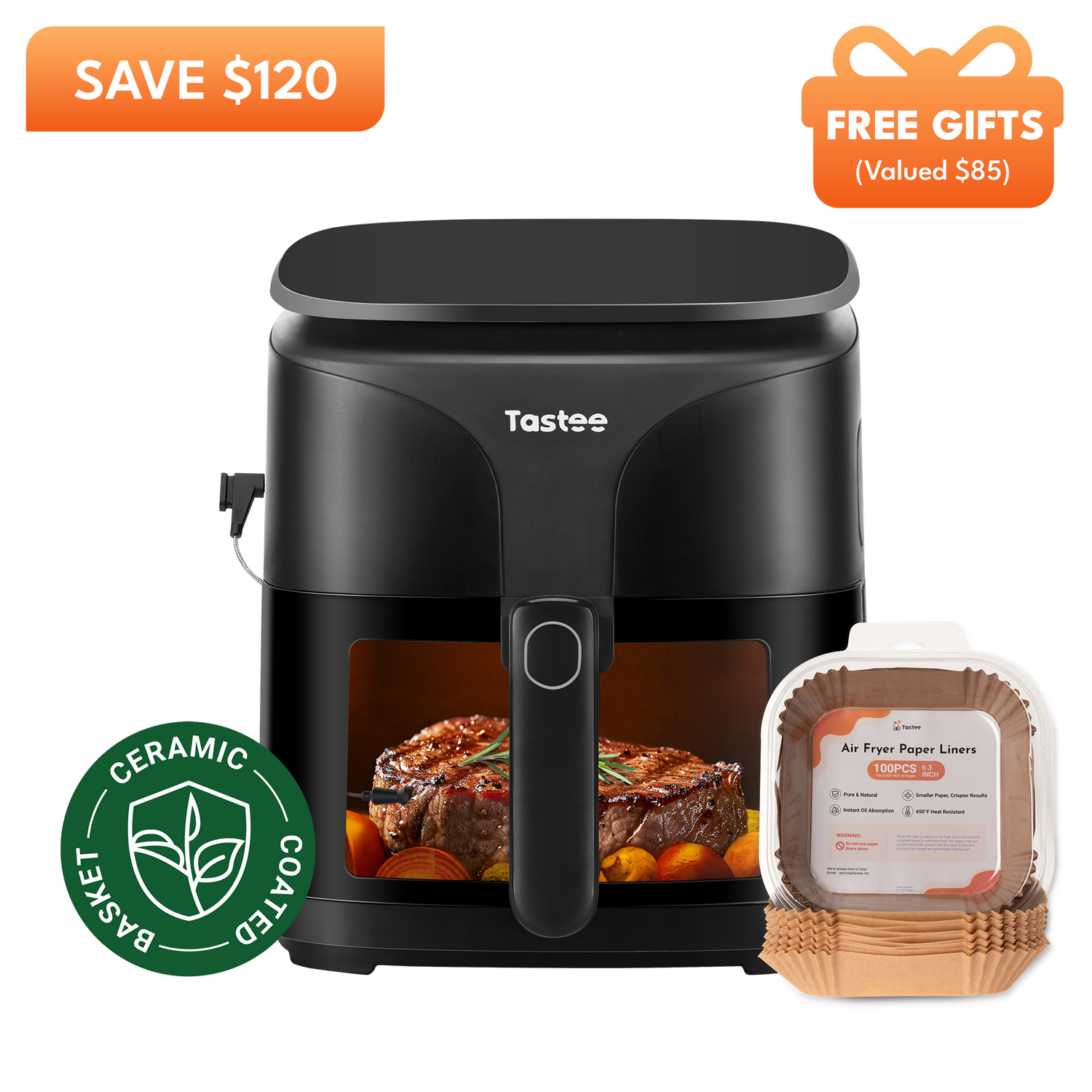 Tastee Sensor Magic Smart Air Fryer (Ceramic Coated)+Paper Liners