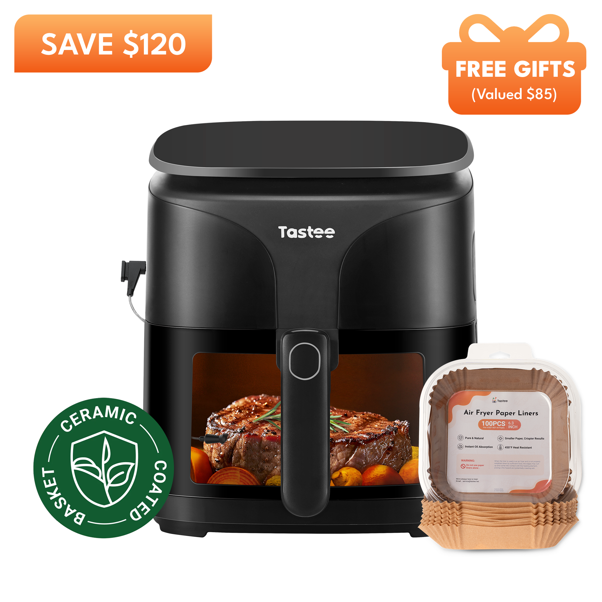 Tastee Sensor Magic Smart Air Fryer (Ceramic Coated)+Paper Liners