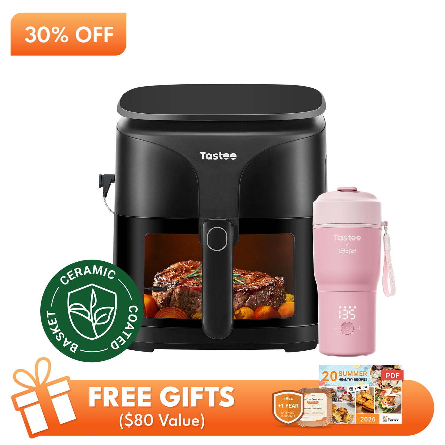 Tastee Sensor Magic Smart Air Fryer (Ceramic Coated) + Travel Coffee Mug (SBG Edition)