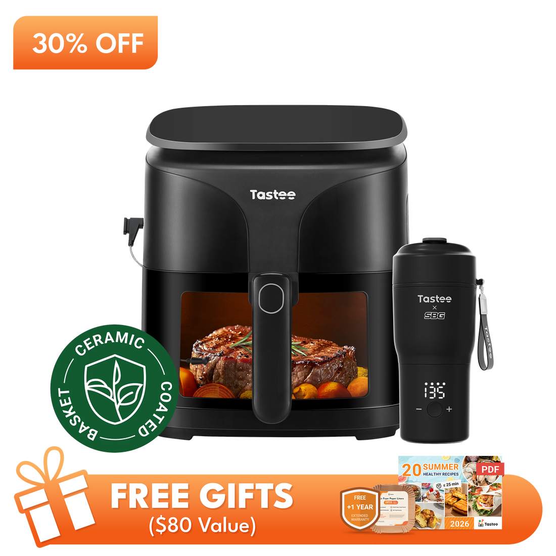 Tastee Sensor Magic Smart Air Fryer (Ceramic Coated) + Travel Coffee Mug (SBG Edition)