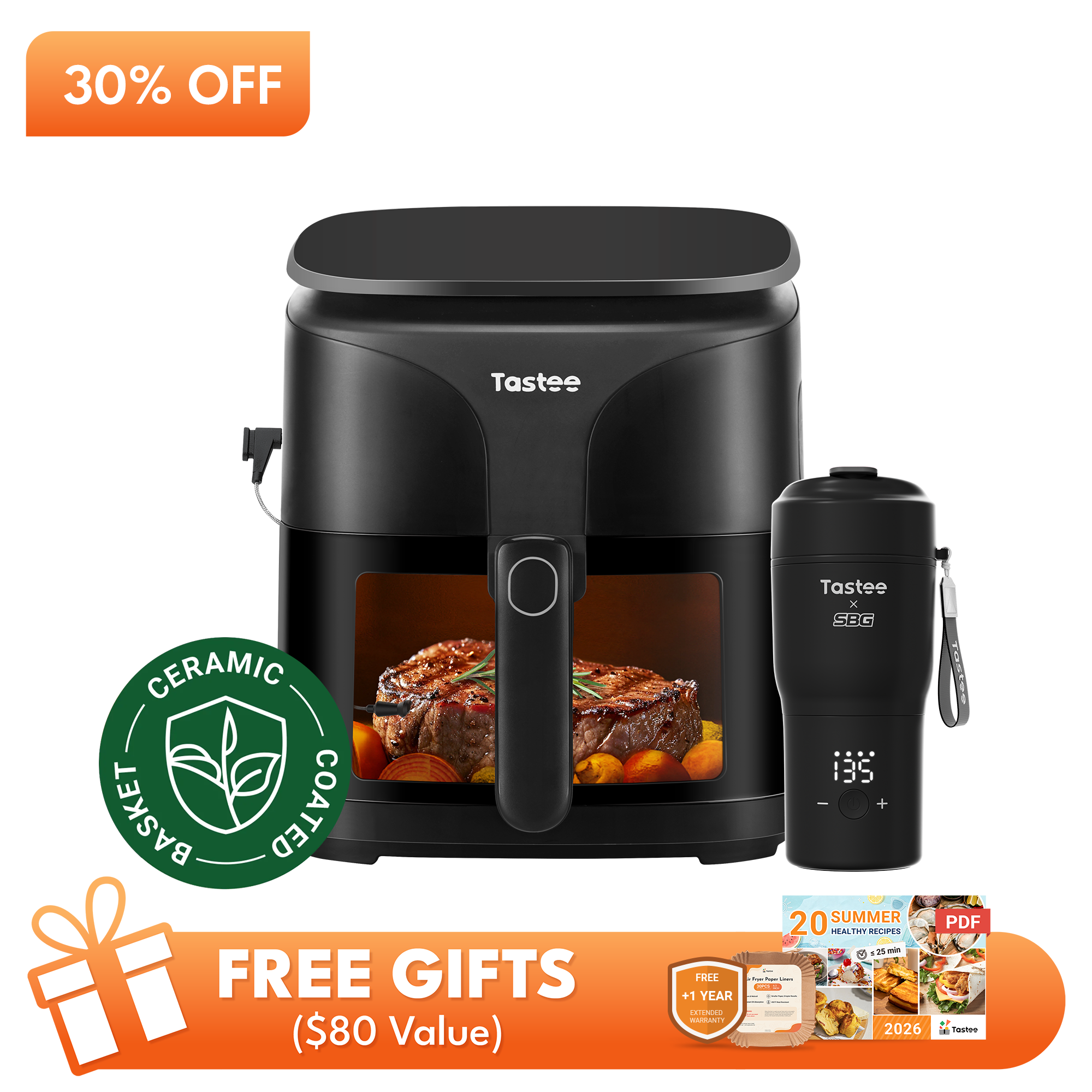Tastee Sensor Magic Smart Air Fryer (Ceramic Coated) + Travel Coffee Mug (SBG Edition)