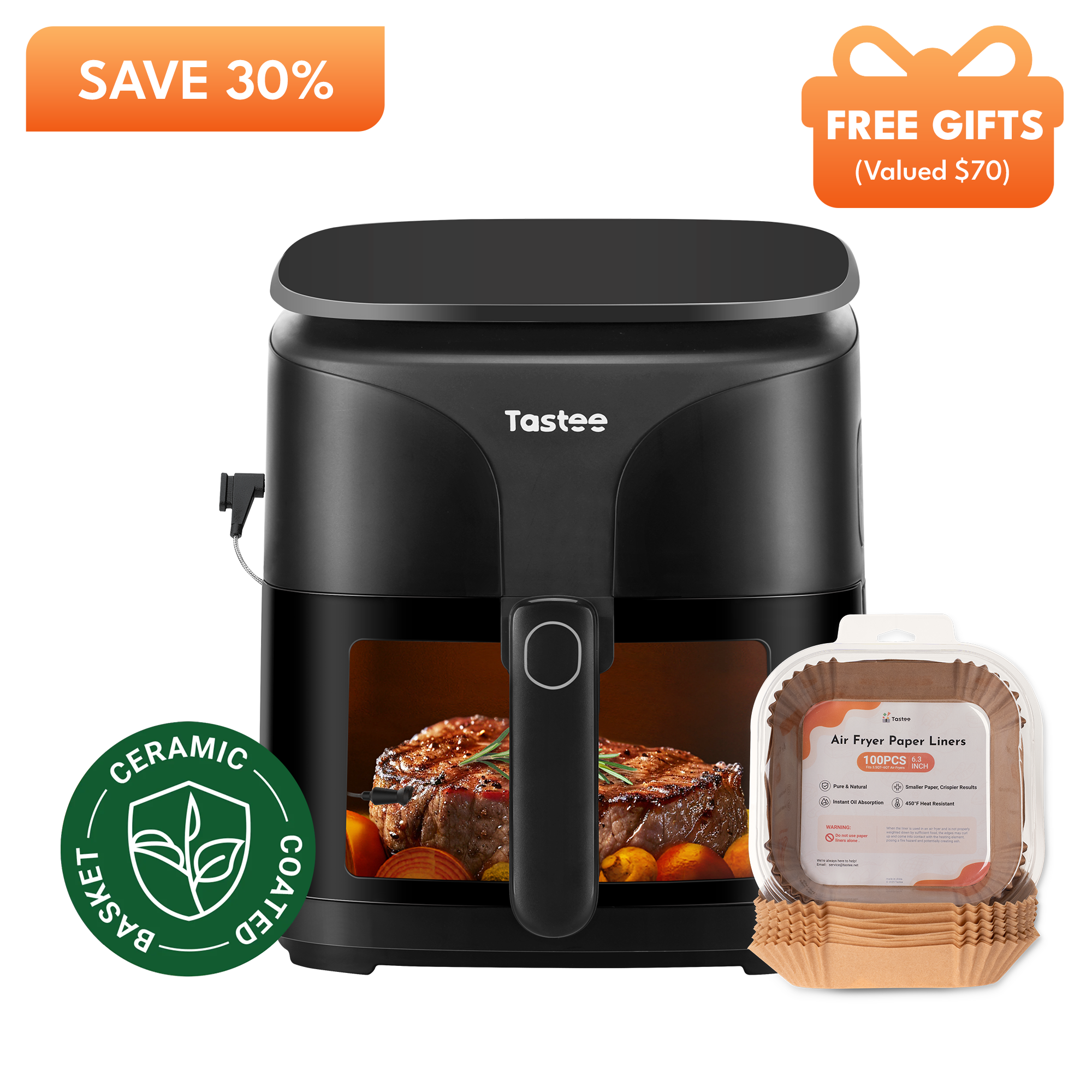 Tastee Sensor Magic Smart Air Fryer (Ceramic Coated)+Paper Liners