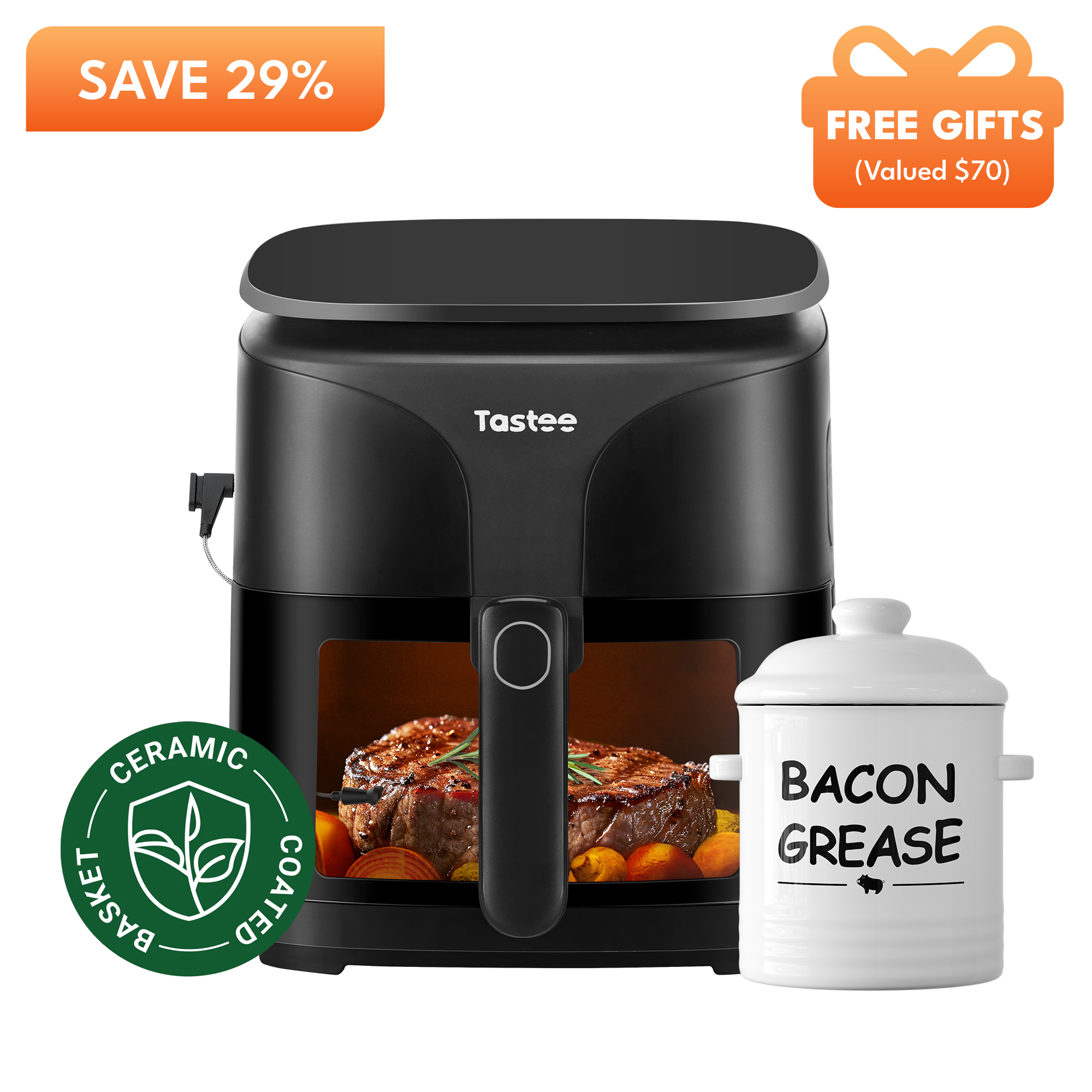 Tastee Sensor Magic Smart Air Fryer (Ceramic Coated)+Ceramic Bacon Grease Container
