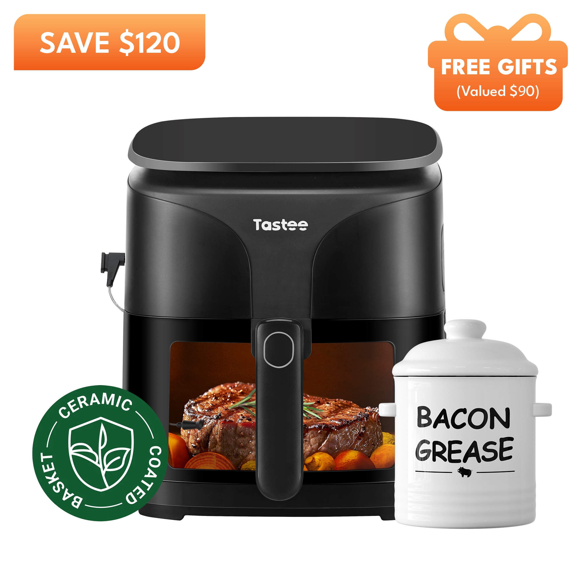 Tastee Sensor Magic Smart Air Fryer (Ceramic Coated)+Ceramic Bacon Grease Container