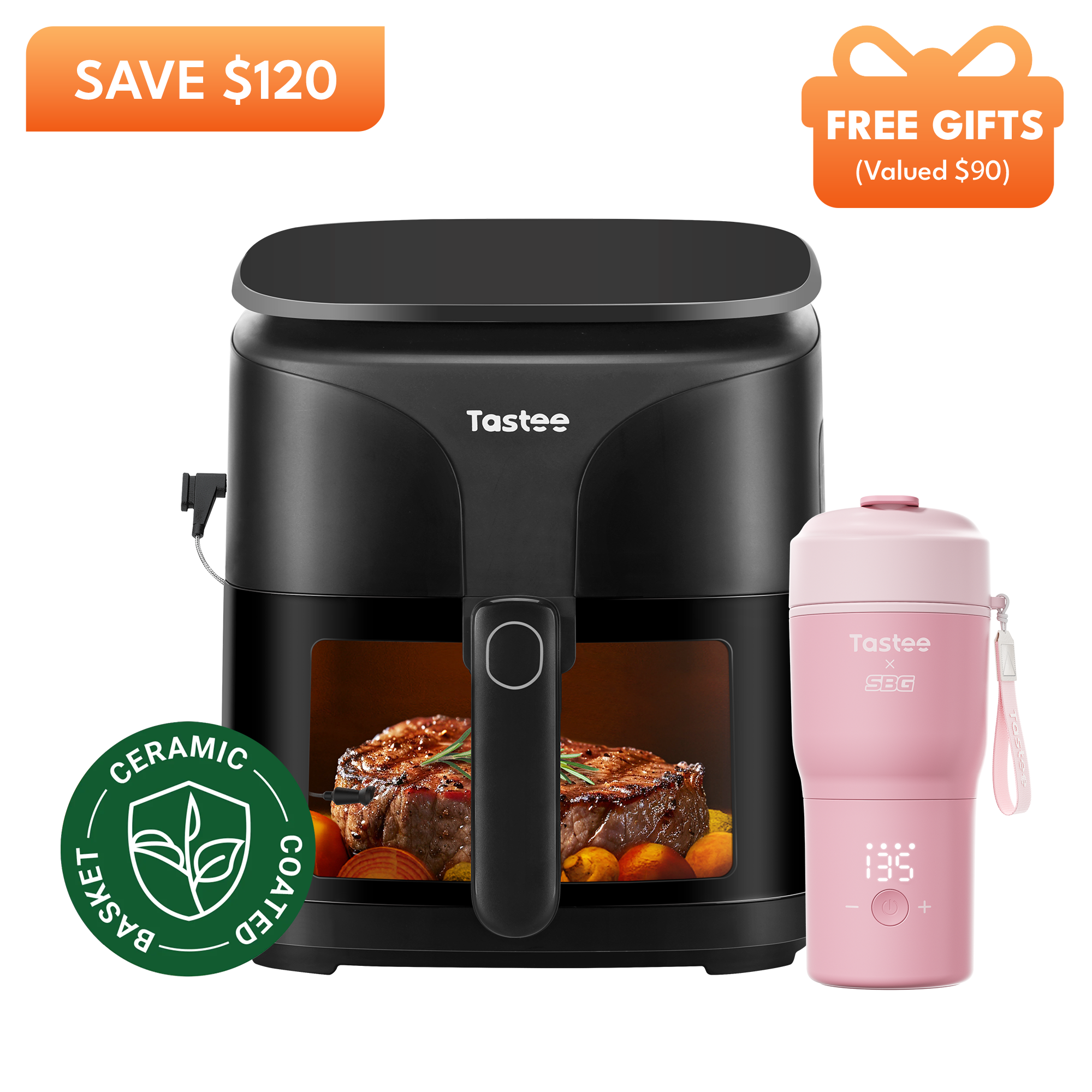 Tastee Sensor Magic Smart Air Fryer (Ceramic Coated) + Travel Coffee Mug (SBG Edition)