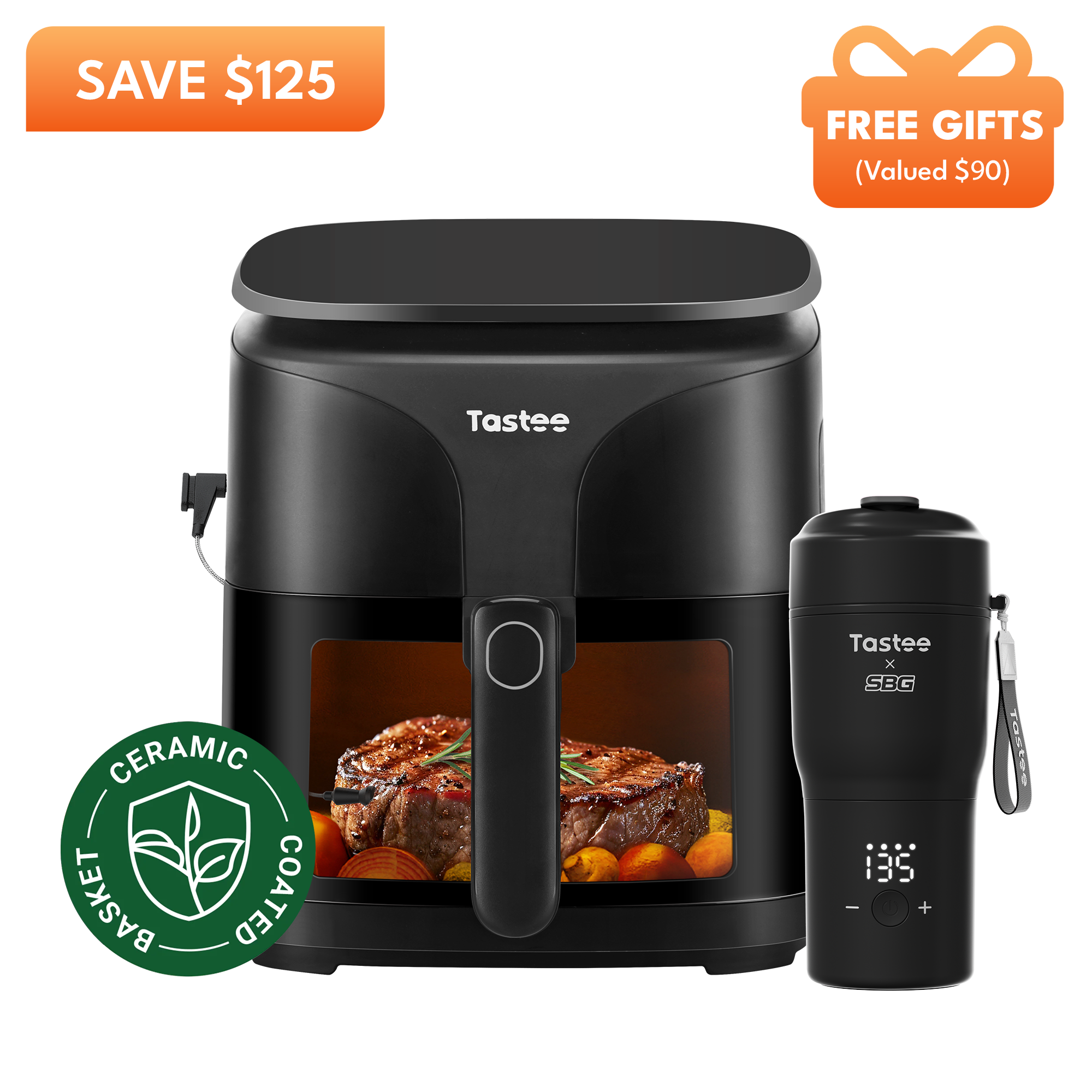 Tastee Sensor Magic Smart Air Fryer (Ceramic Coated Basket) + Travel Coffee Mug (Tastee x SBG)