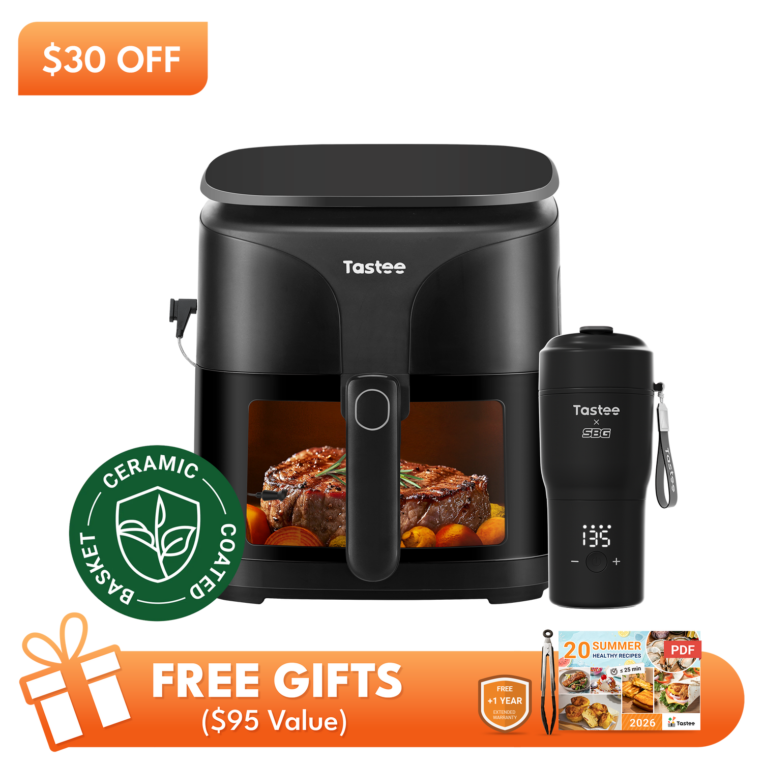 Tastee Sensor Magic Smart Air Fryer (Ceramic Coated Basket) + Travel Coffee Mug (Tastee x SBG)