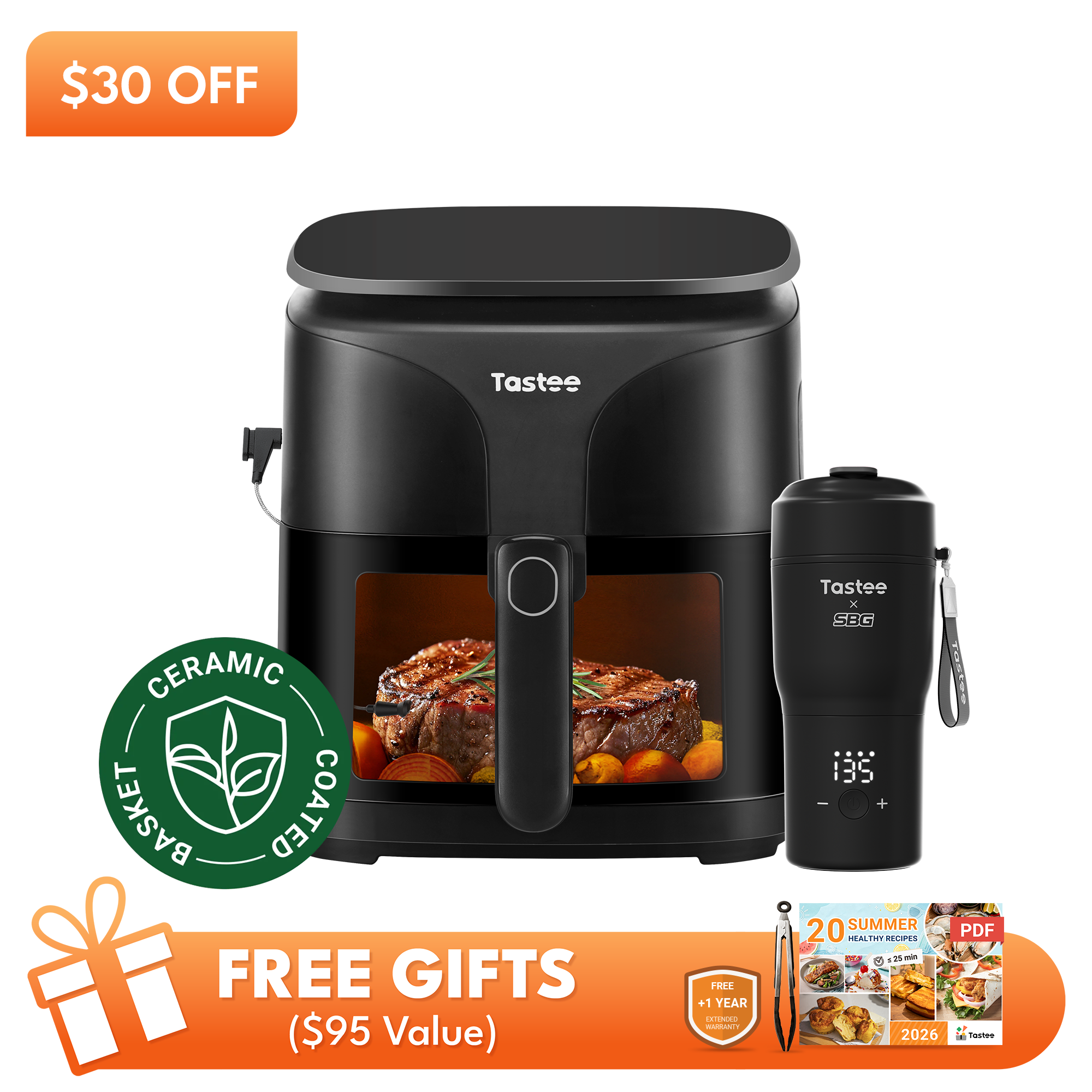 Tastee Sensor Magic Smart Air Fryer (Ceramic Coated Basket) + Travel Coffee Mug (Tastee x SBG)