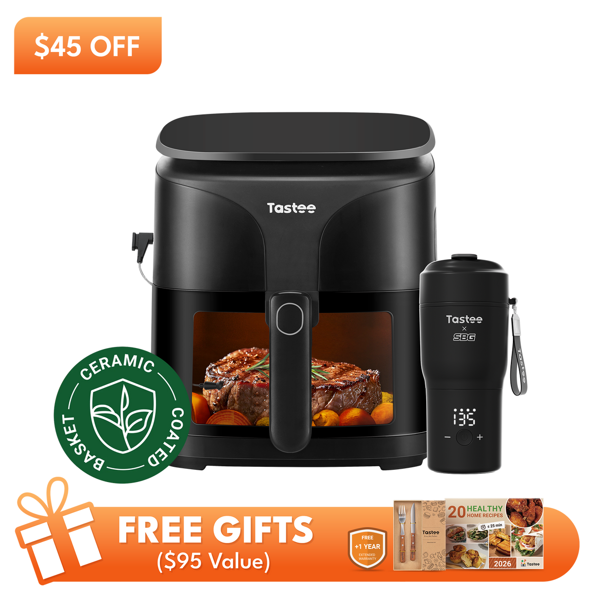 Tastee Sensor Magic Smart Air Fryer (Ceramic Coated Basket) + Travel Coffee Mug (Tastee x SBG)