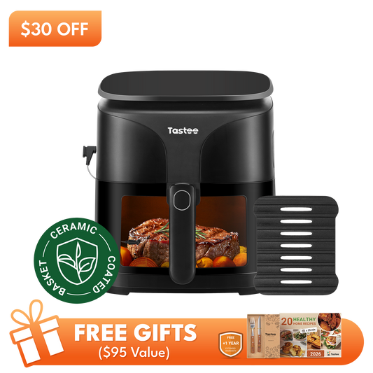 Tastee Sensor Magic Smart Air Fryer (Ceramic Coated Basket)+Cast Iron Grill Pan