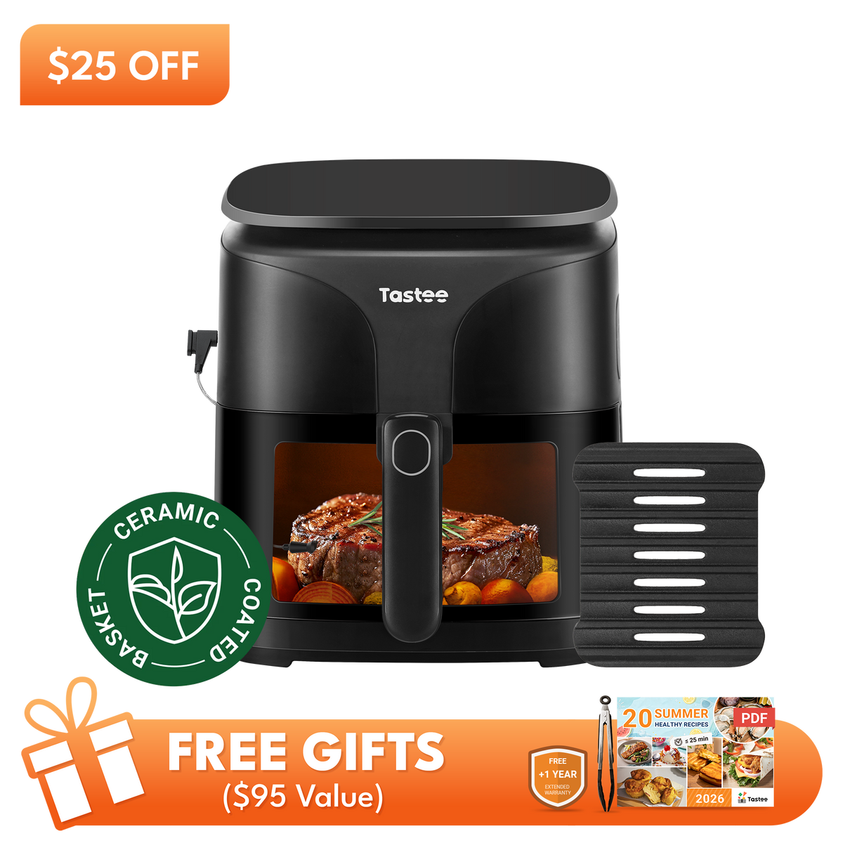 Tastee Sensor Magic Smart Air Fryer (Ceramic Coated)+Cast Iron Grill Pan