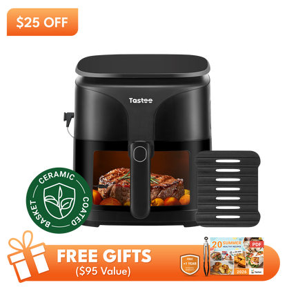 Tastee Sensor Magic Smart Air Fryer (Ceramic Coated)+Cast Iron Grill Pan