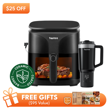 Tastee Sensor Magic Smart Air Fryer (Ceramic Coated) + Travel Coffee Mug Plus